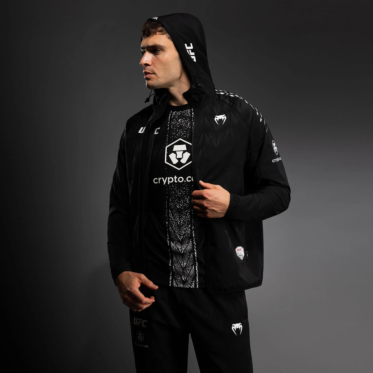 Men’s UFC Zenith by Venum Black Authentic Fight Night Walkout Hoodie Personalized - Image 6