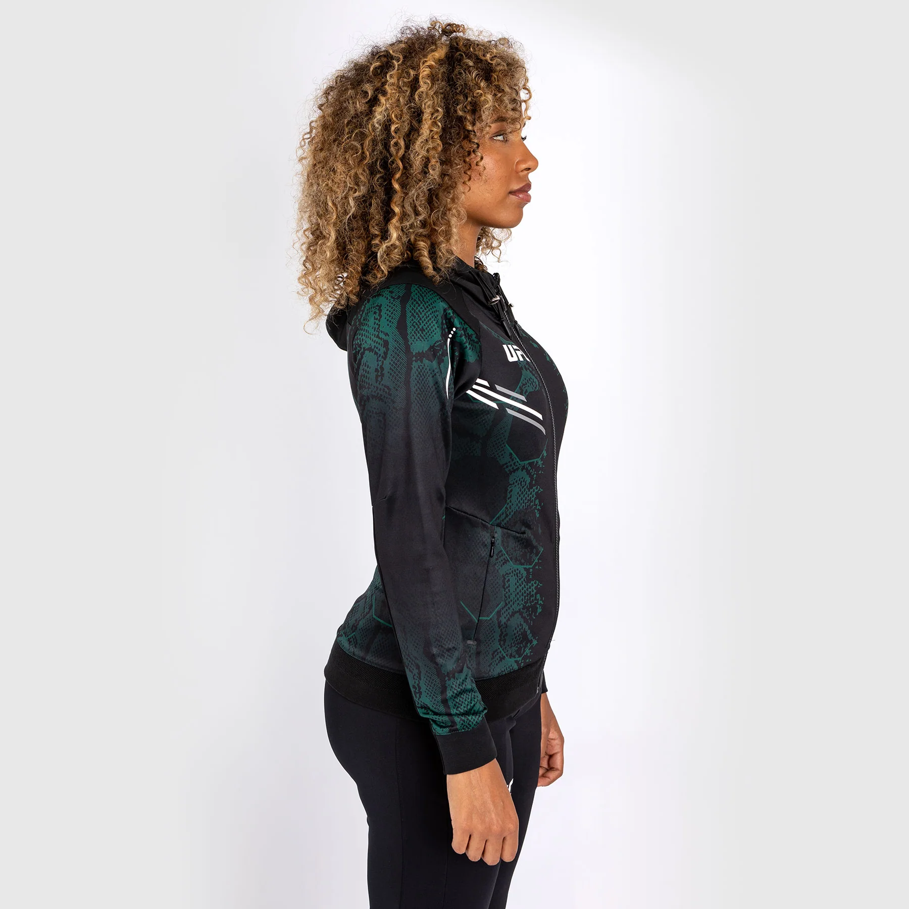 UFC Adrenaline by Venum  Personalized Authentic Fight Night Women’s Walkout Hoodie - Emerald Edition - Green/Black - Image 4