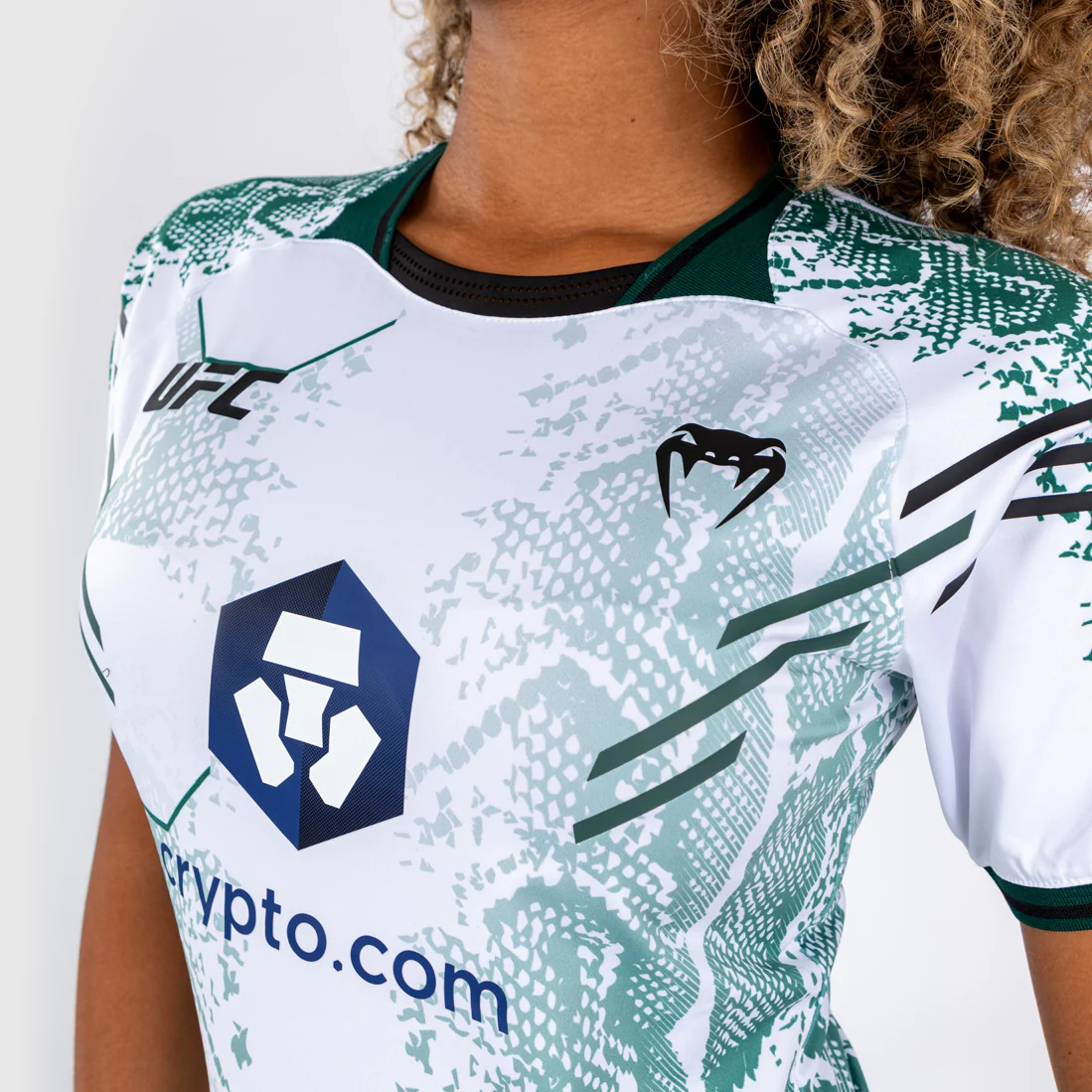UFC Adrenaline by Venum Personalized Authentic Fight Night Women’s Walkout Jersey - Emerald Edition - White/Green - Image 6