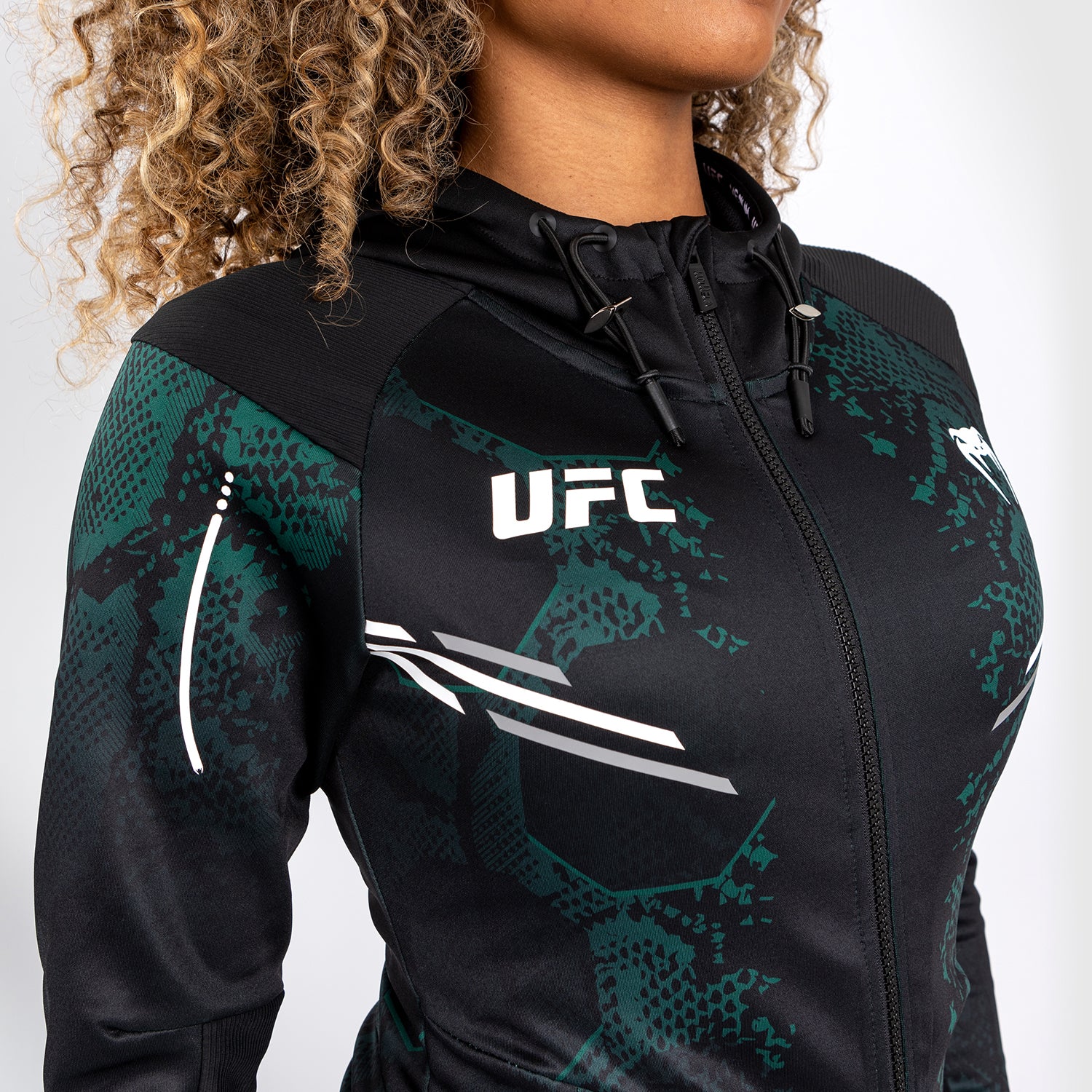 UFC Adrenaline by Venum Authentic Fight Night Women’s Walkout Hoodie - Emerald Edition - Green/Black - Image 3