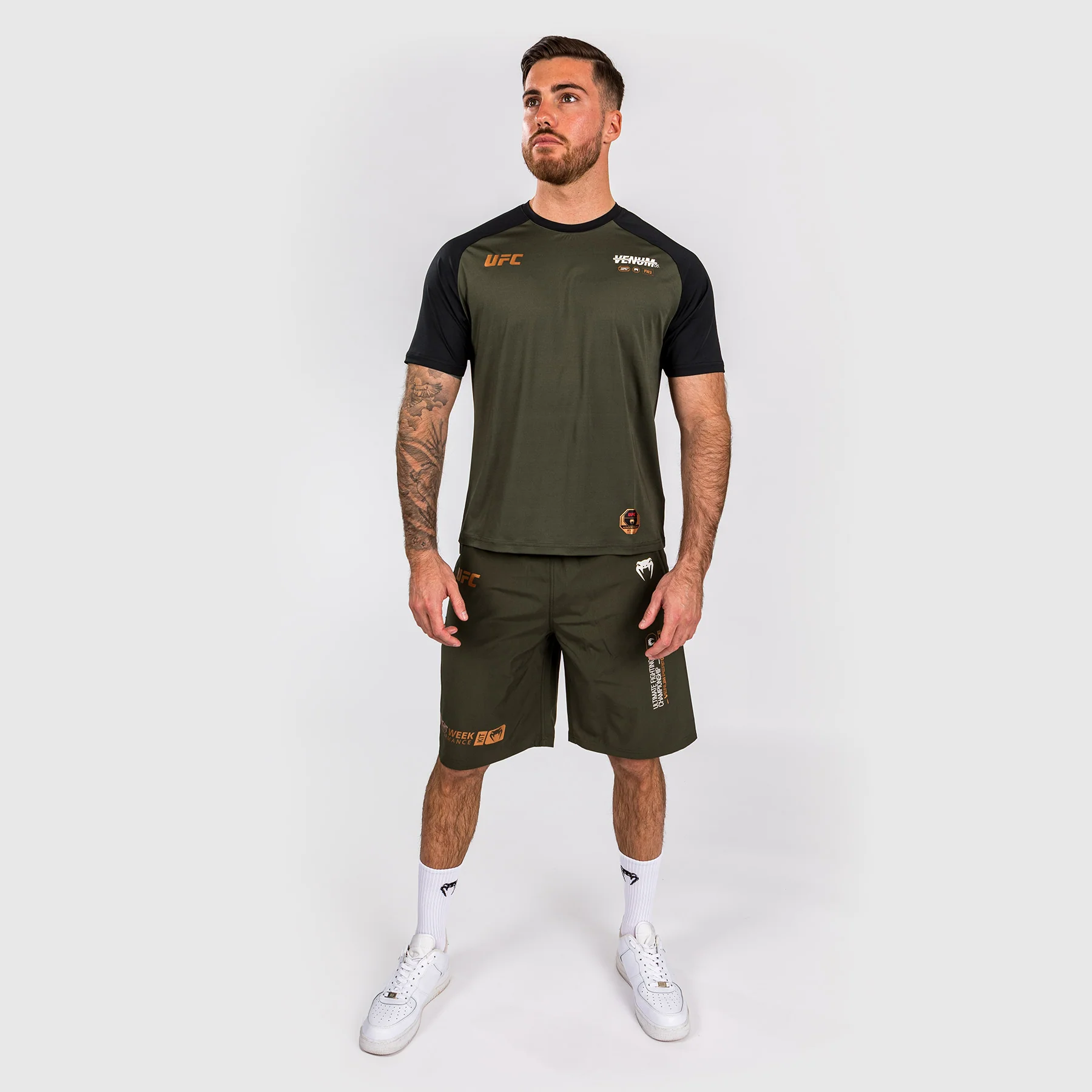UFC Adrenaline by Venum Fight Week Men’s Dry-tech T-shirt - Khaki/Bronze - Image 5