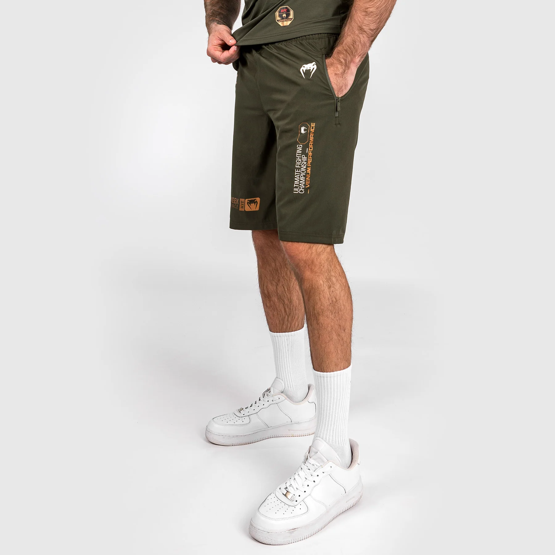 UFC Adrenaline by Venum Fight Week Men’s Performance Shorts - Khaki/Bronze - Image 4