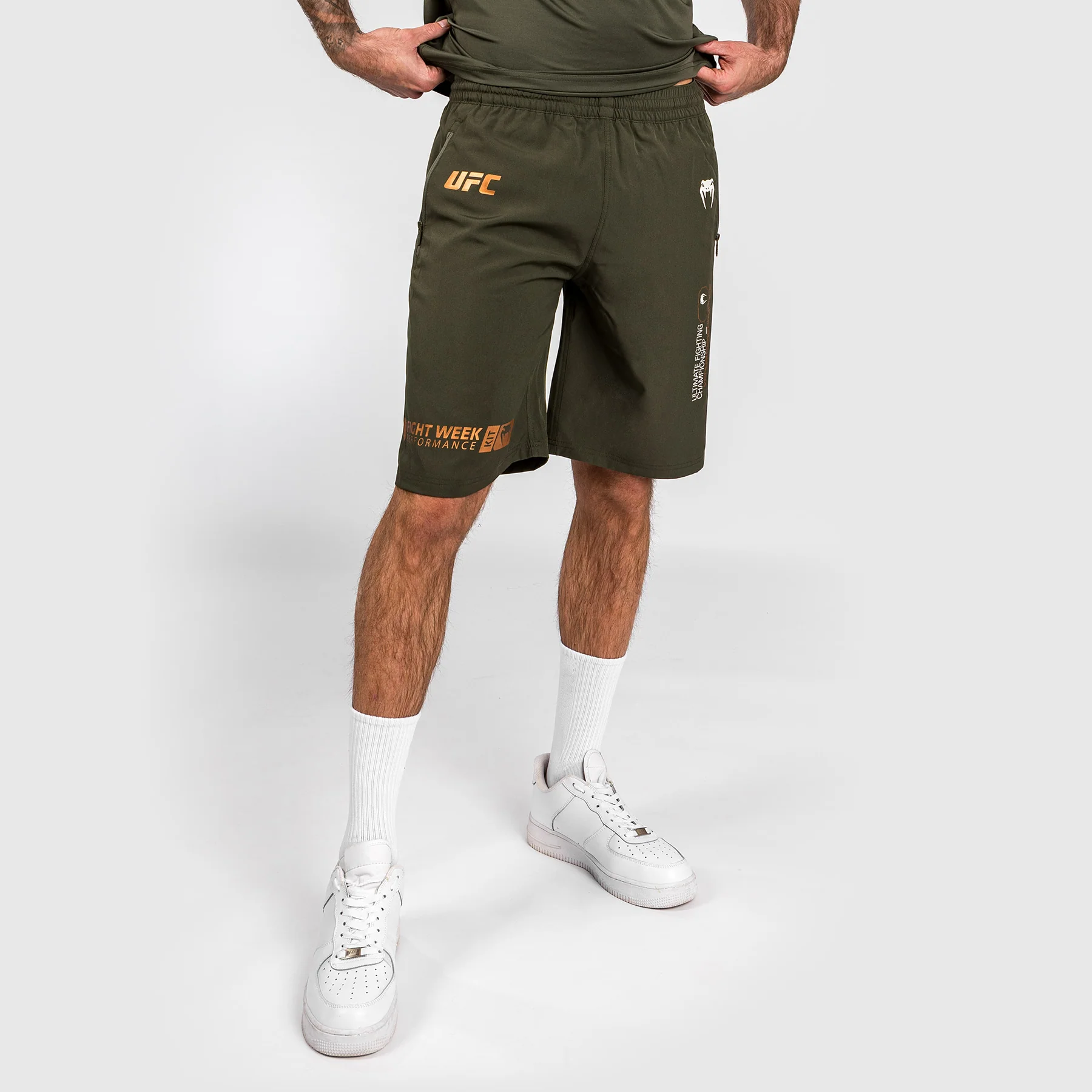 UFC Adrenaline by Venum Fight Week Men’s Performance Shorts - Khaki/Bronze - Image 5