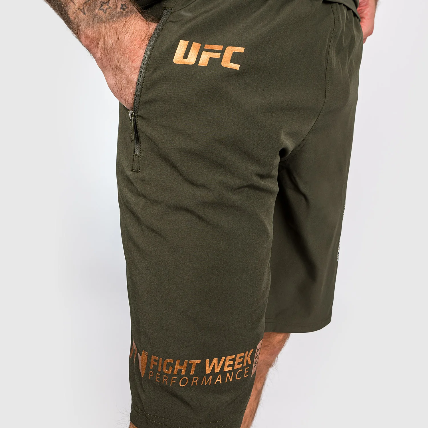 UFC Adrenaline by Venum Fight Week Men’s Performance Shorts - Khaki/Bronze - Image 7