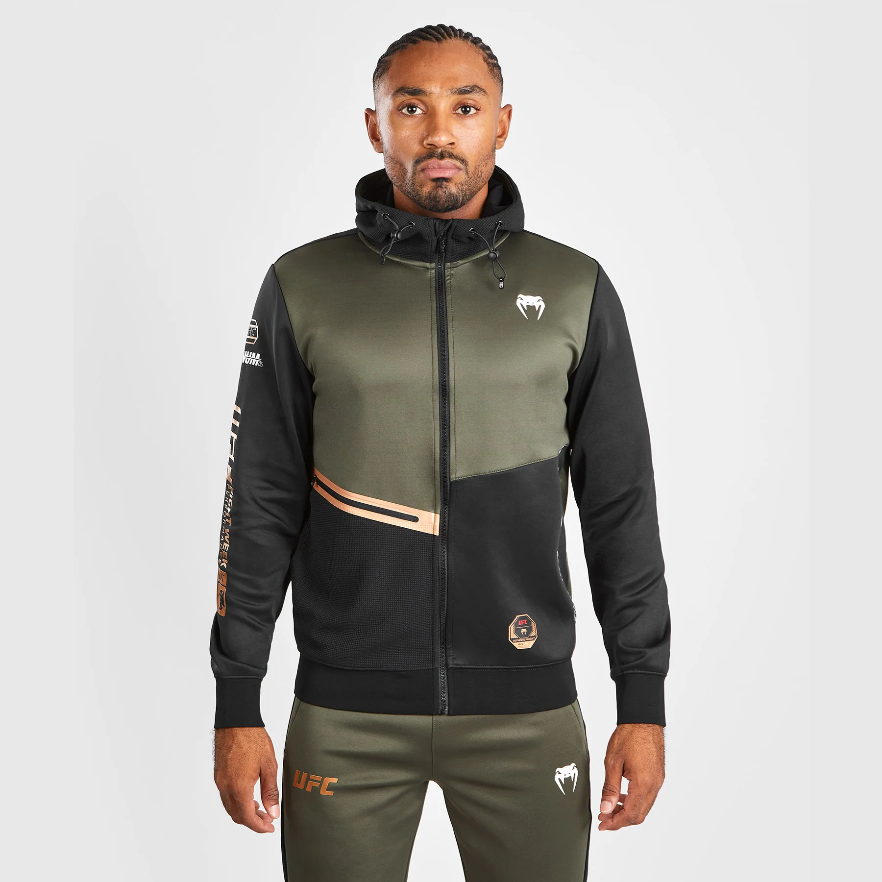 UFC Adrenaline by Venum Fight Week Men’s Zip Hoodie - Khaki/Bronze