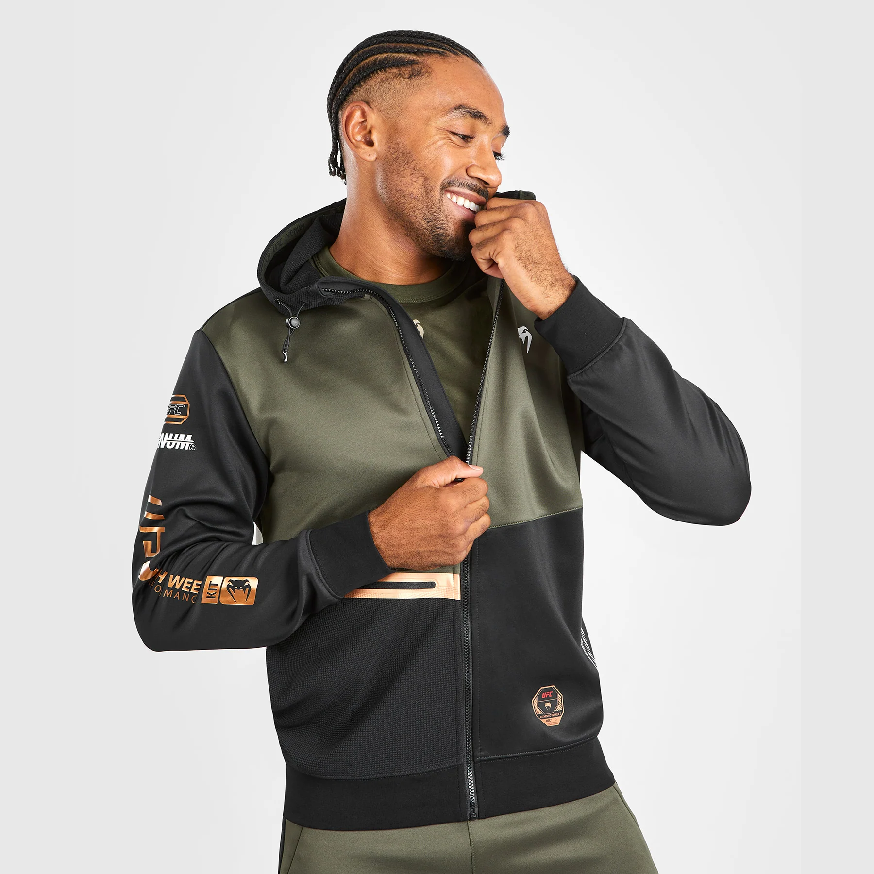 UFC Adrenaline by Venum Fight Week Men’s Zip Hoodie - Khaki/Bronze - Image 4