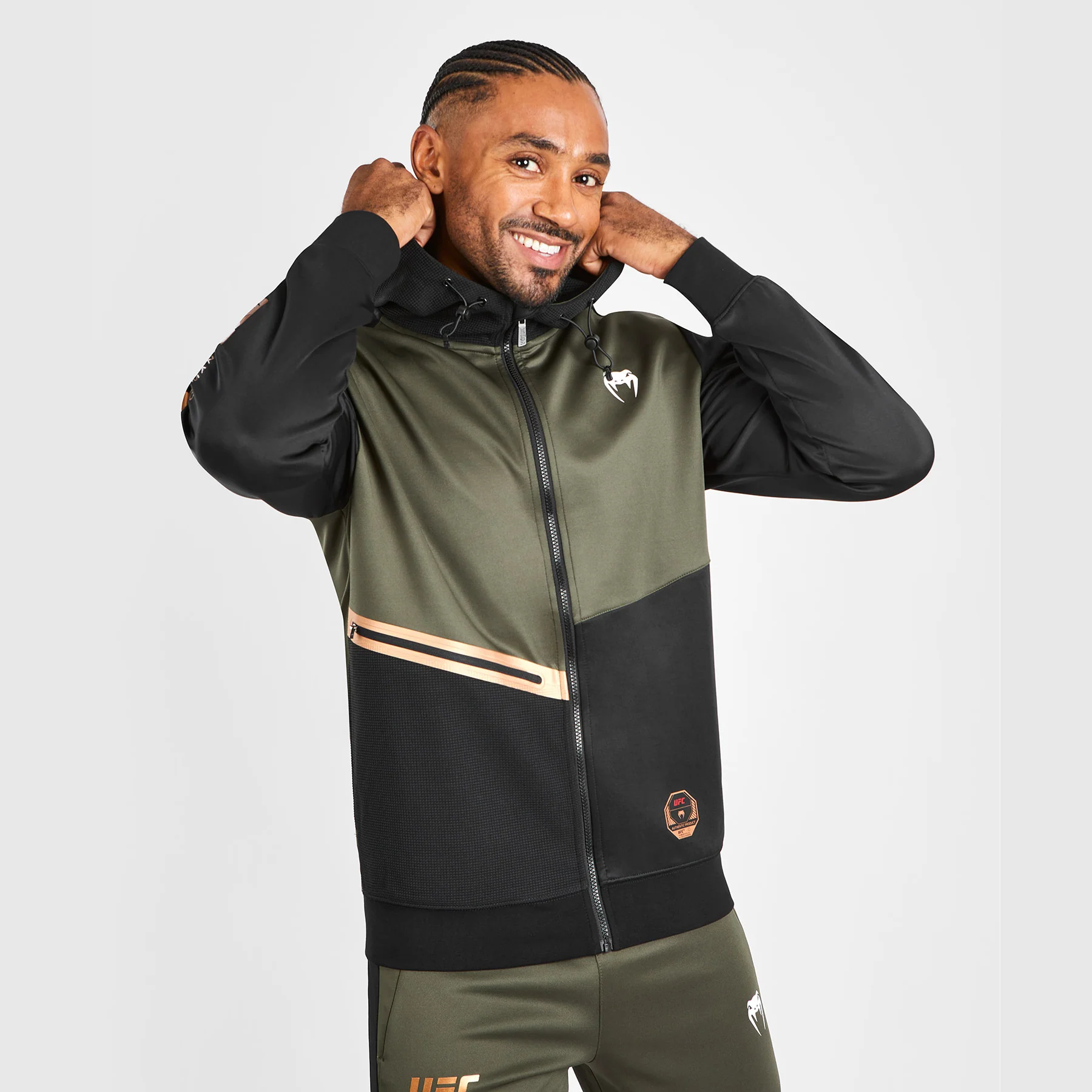 UFC Adrenaline by Venum Fight Week Men’s Zip Hoodie - Khaki/Bronze - Image 5