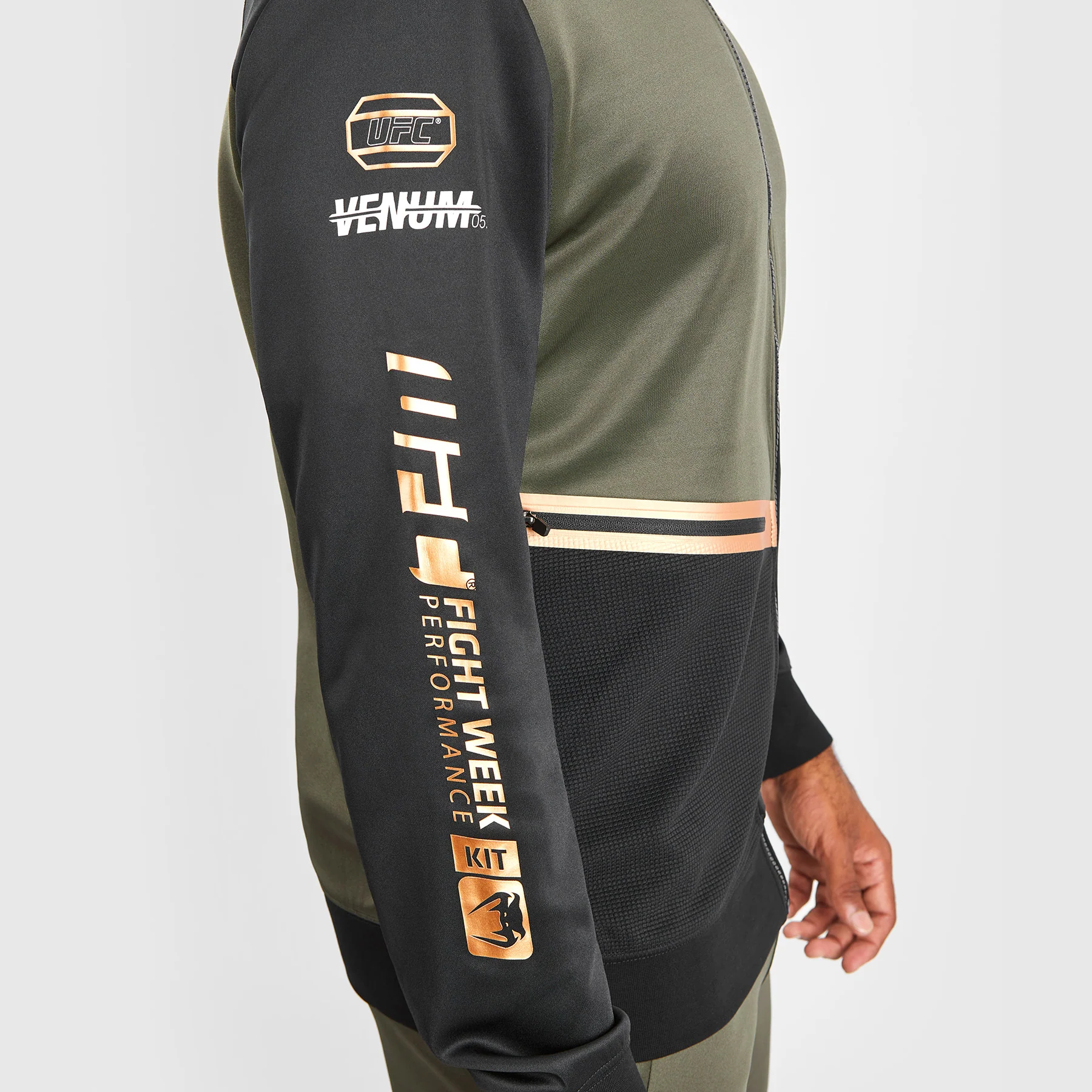 UFC Adrenaline by Venum Fight Week Men’s Zip Hoodie - Khaki/Bronze - Image 7