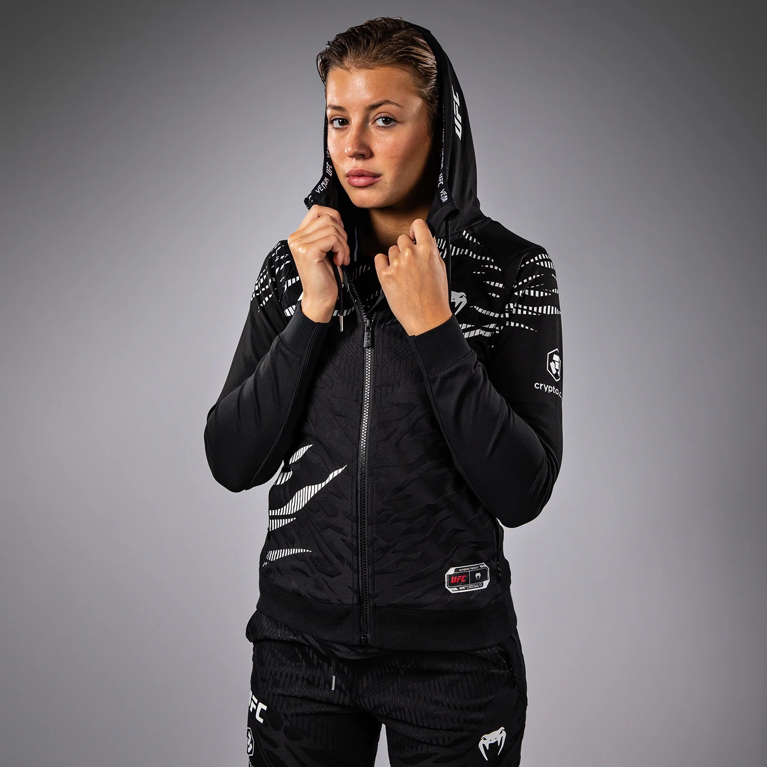 UFC Fusion by Venum Authentic Fight Night Women’s Walkout Hoodie - Black - Image 4