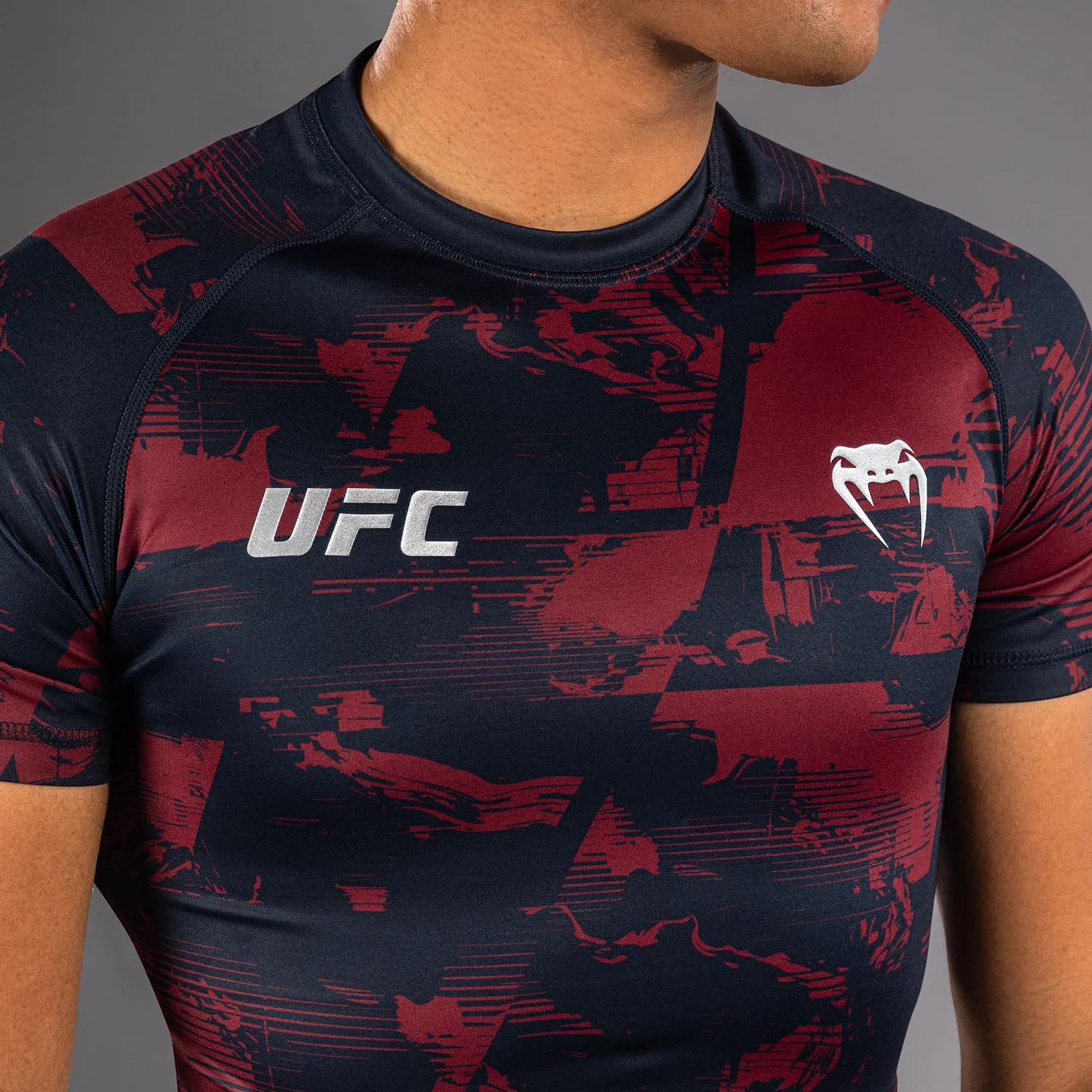 Men's UFC Zenith by Venum Burgundy Authentic Fight Week Performance Short Sleeve Rashguard - Image 6
