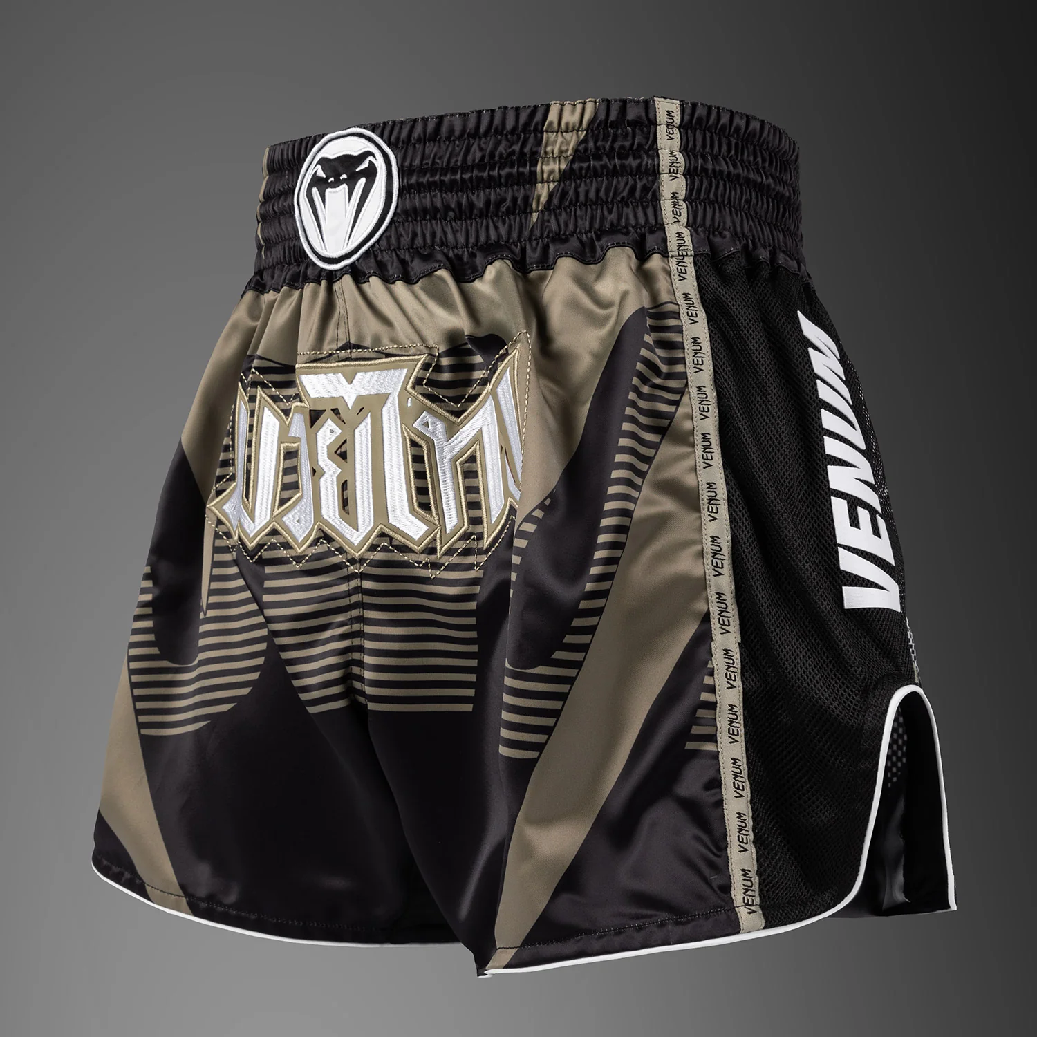 Venum Adrenaline Muay Thai Shorts - Black/Sand - Image 2