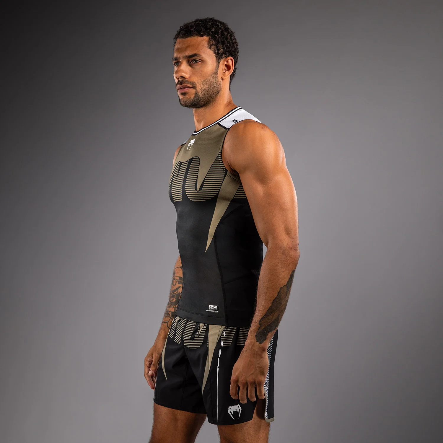 Venum Adrenaline Sleeveless Rashguards - Black/Sand - Image 2