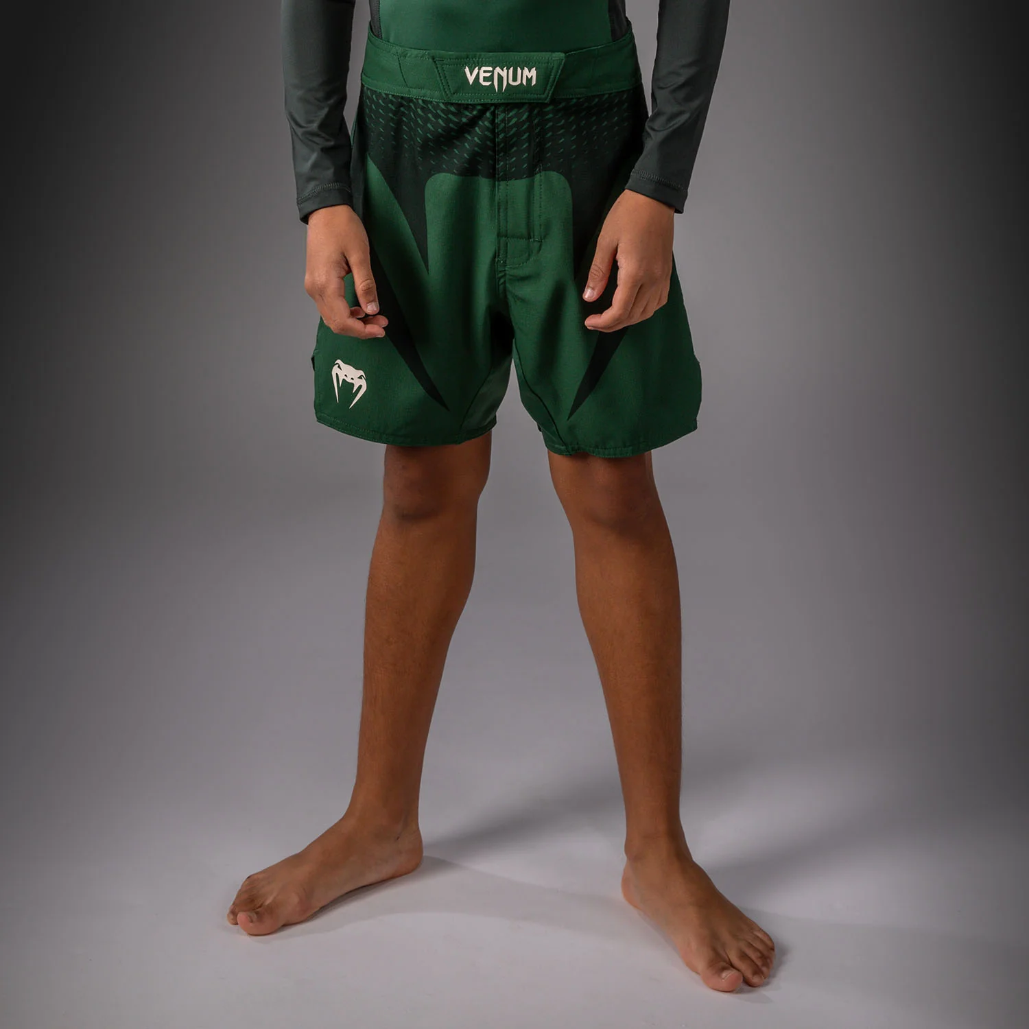 Venum Attack Kids Fightshorts - Forest Green/ Off White