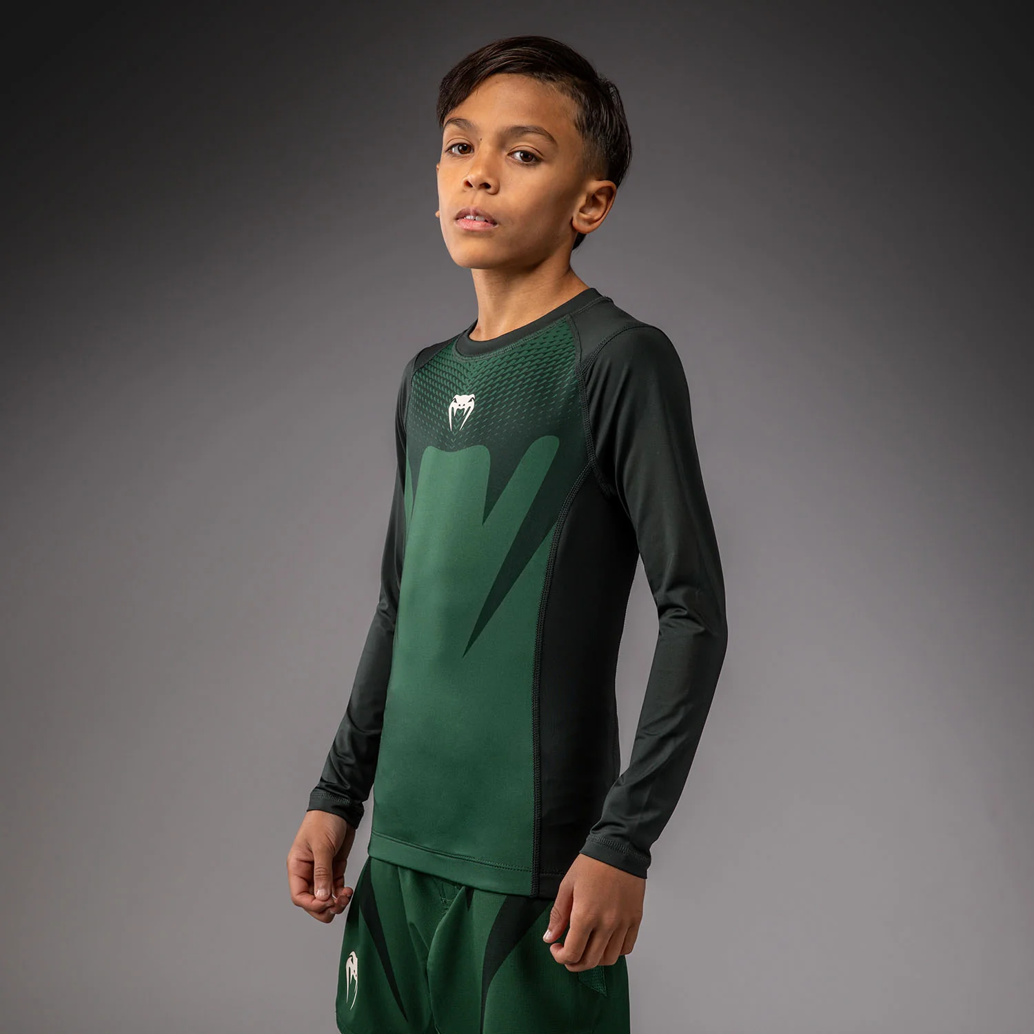 Venum Attack Kids Long Sleeve Rashguard - Forest Green/ Off White - Image 2