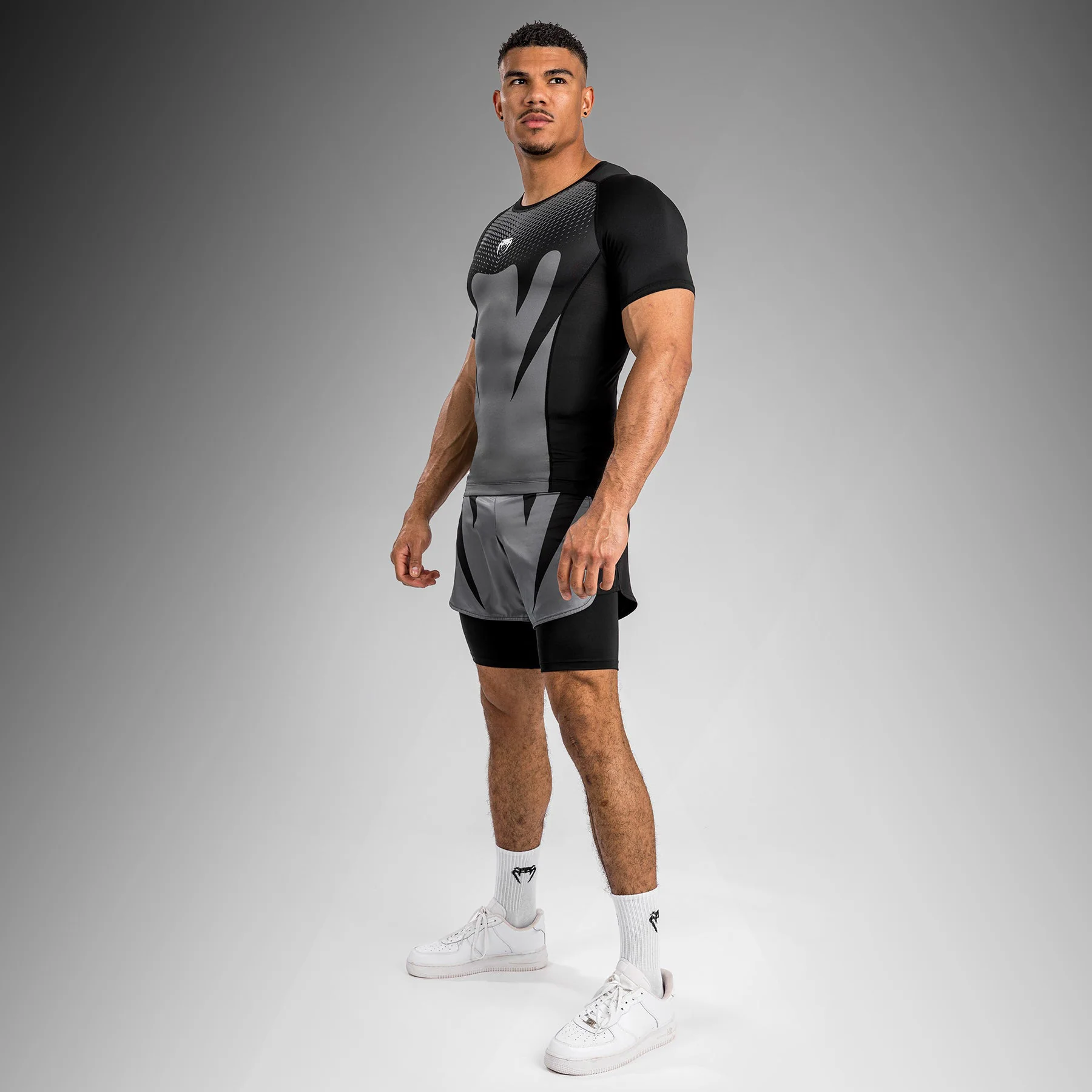 Venum Attack Men's Short Sleeve Rashguard - Black/Grey - Image 6