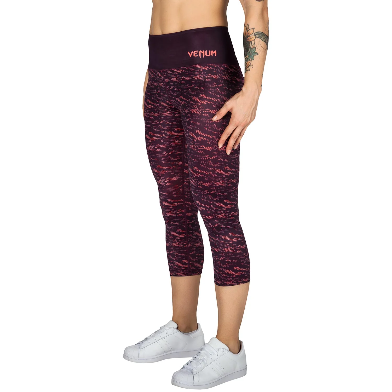 Venum Camoline Cropped Leggings - Black/Coral - Image 2