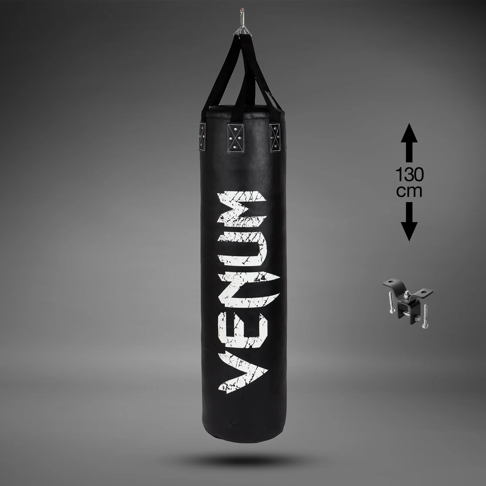 Venum Challenger Heavy bag + Ceiling Hook - Black/White - Filled - 130cm