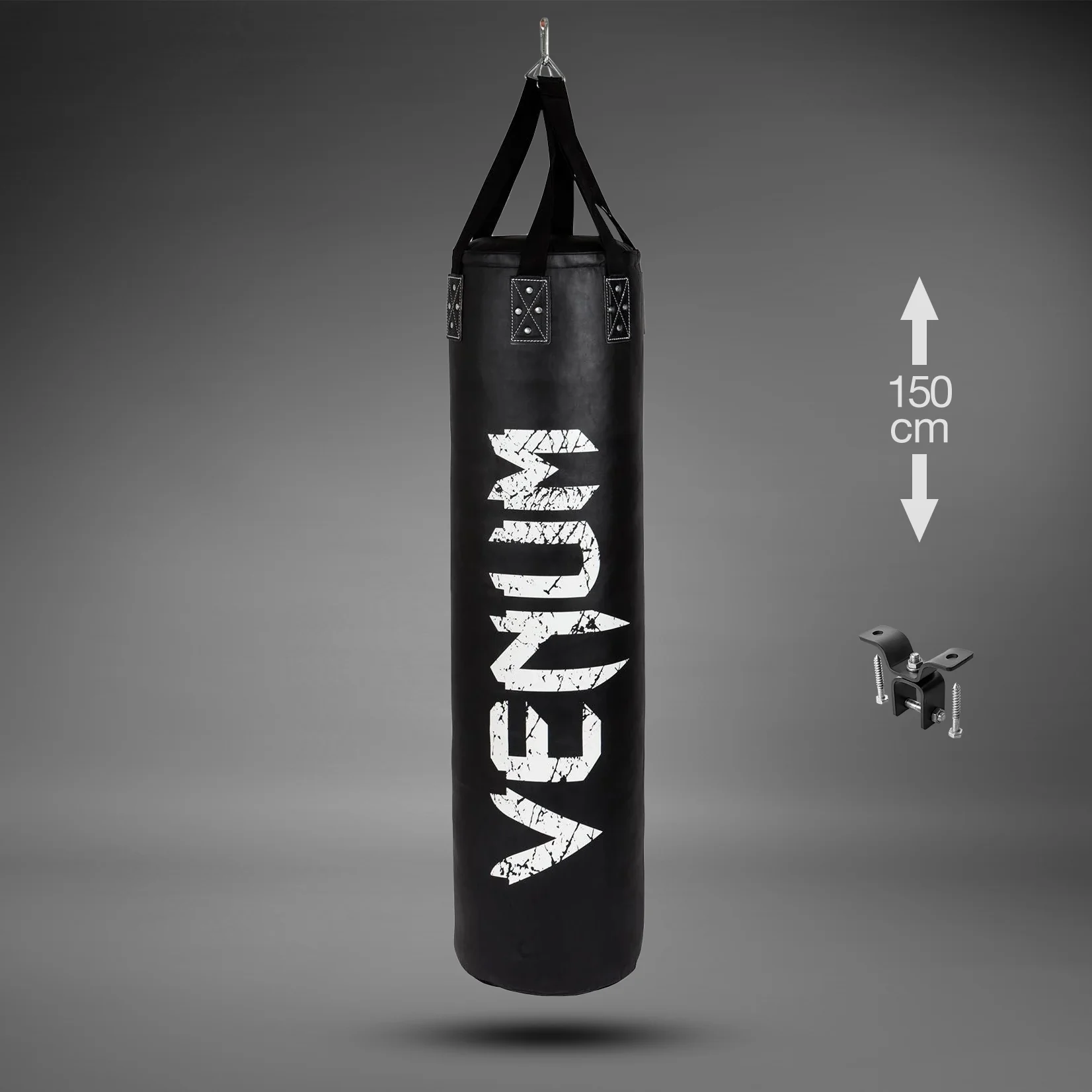 Venum Challenger Heavy bag + Ceiling Hook - Black/White - Filled - 150cm