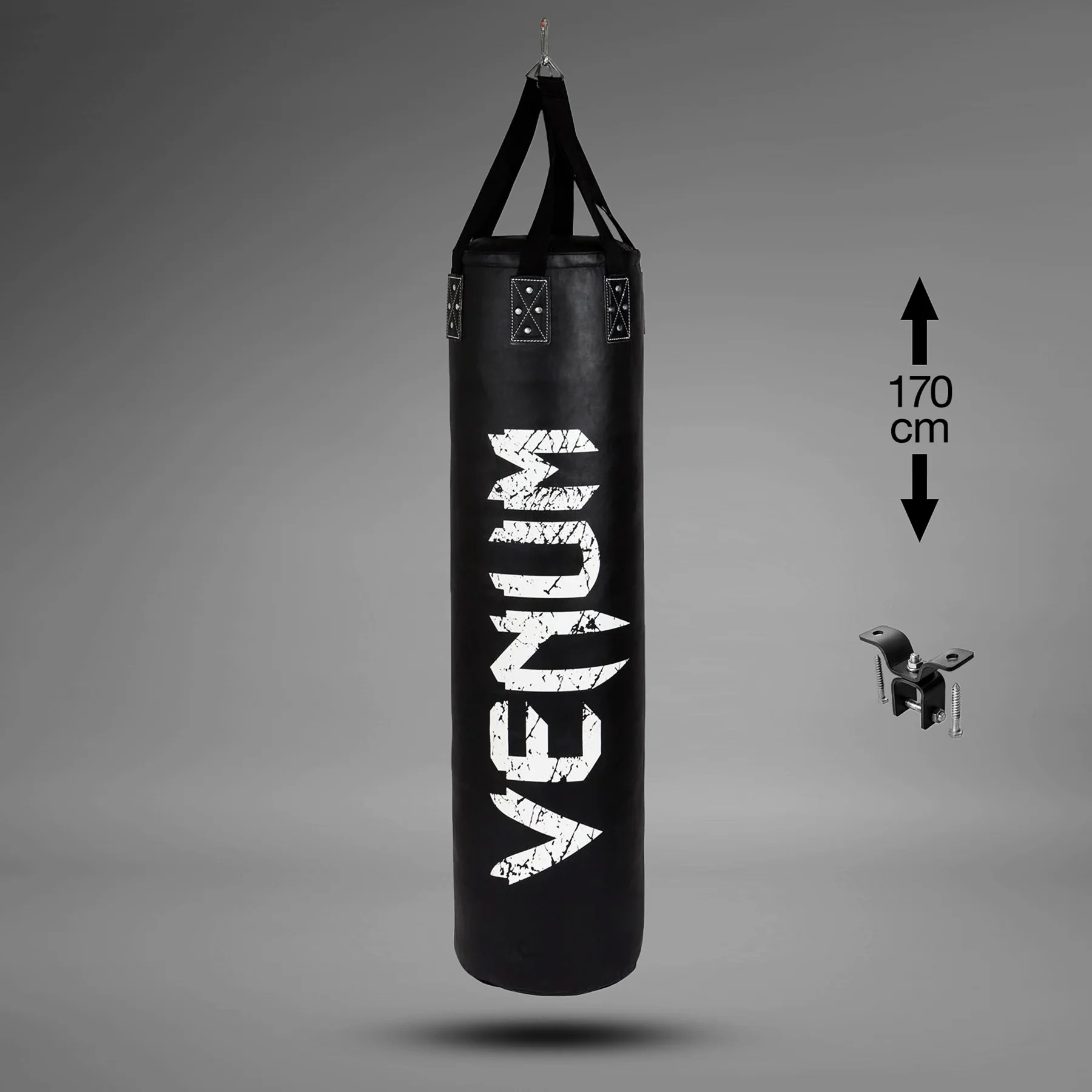 Venum Challenger Heavy bag + Ceiling Hook - Black/White - Filled - 170cm