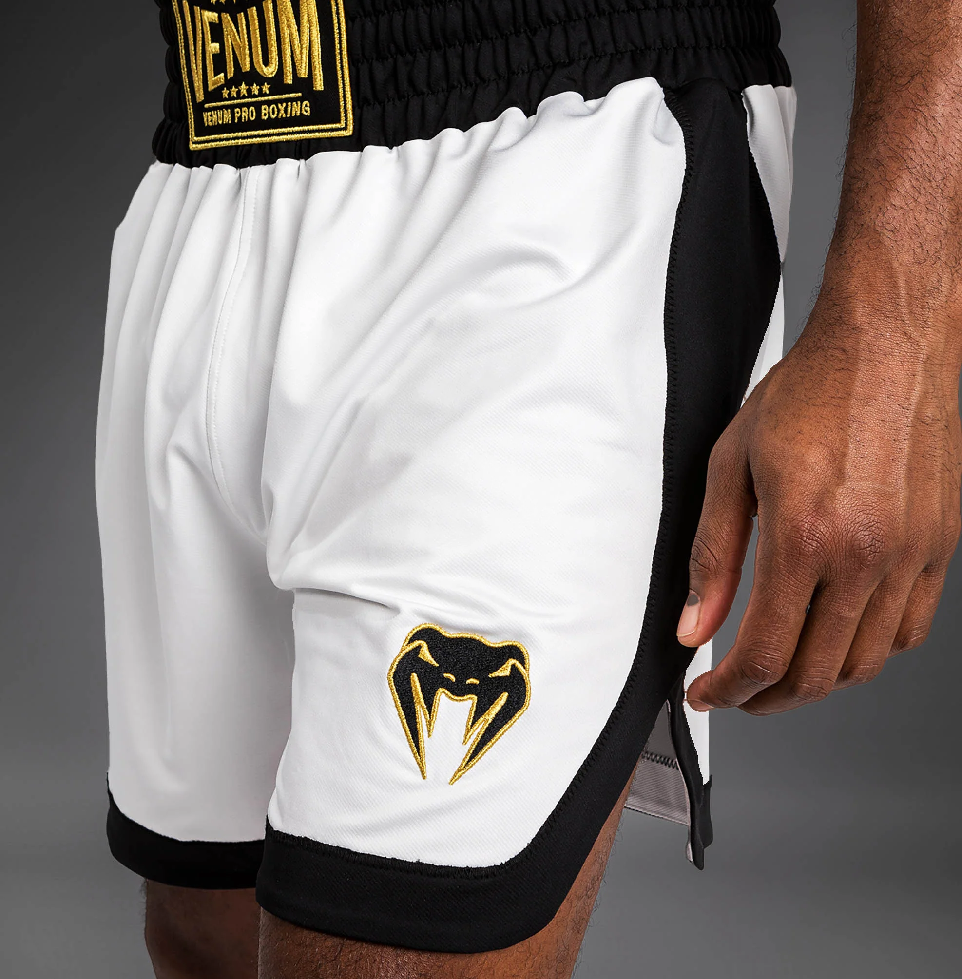 Venum Classic Boxing Shorts - White/Black - Image 5