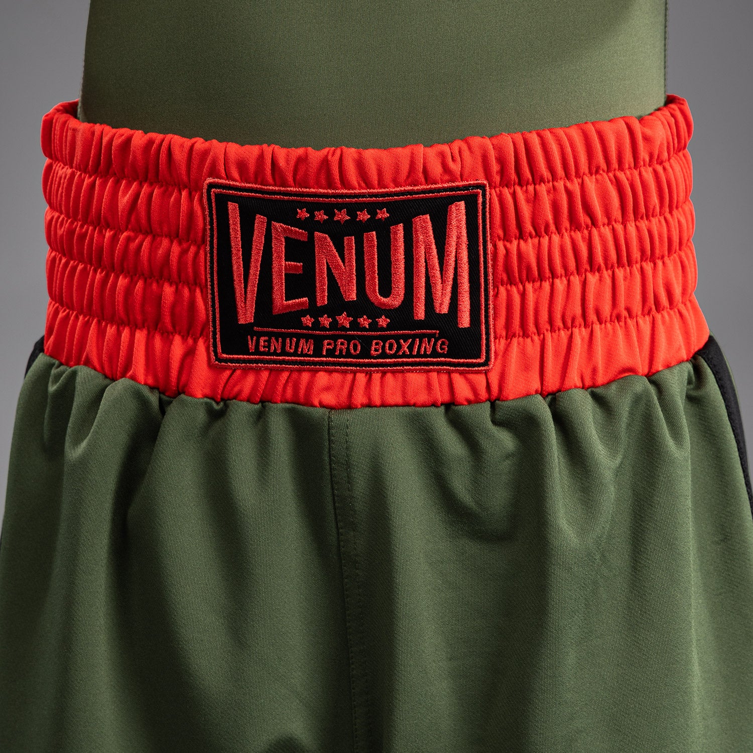 Venum Classic Kids Boxing Shorts - Army Green/Orange - Image 6