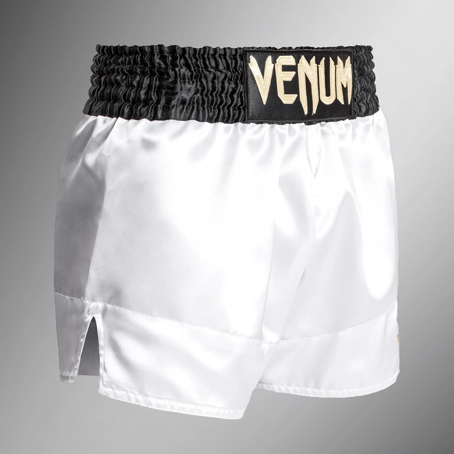 Venum Classic Muay Thai Short - White/Gold/Black - Image 3