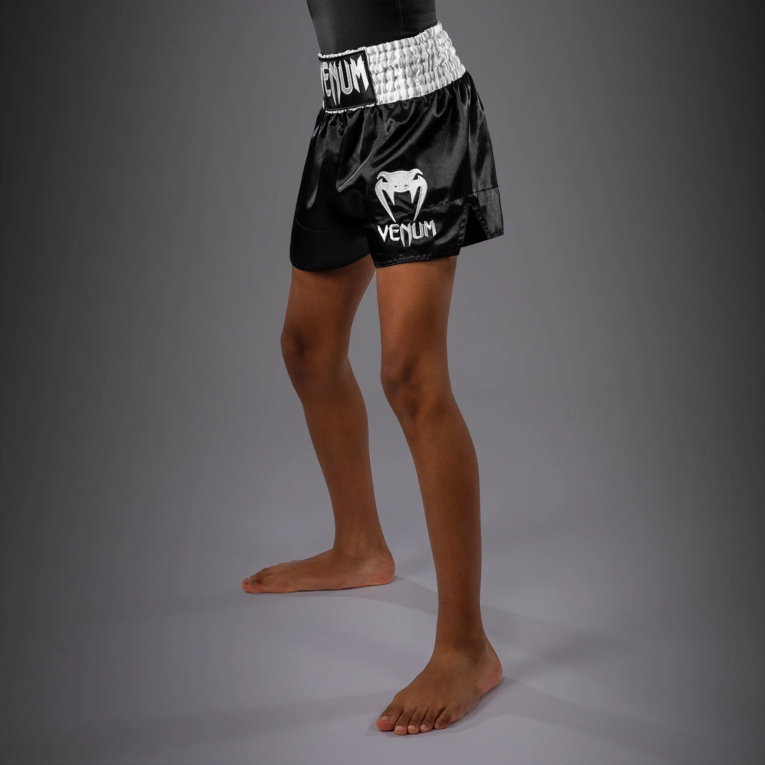 Venum Classic Muay Thai Shorts for Kids - Black/White - Image 3