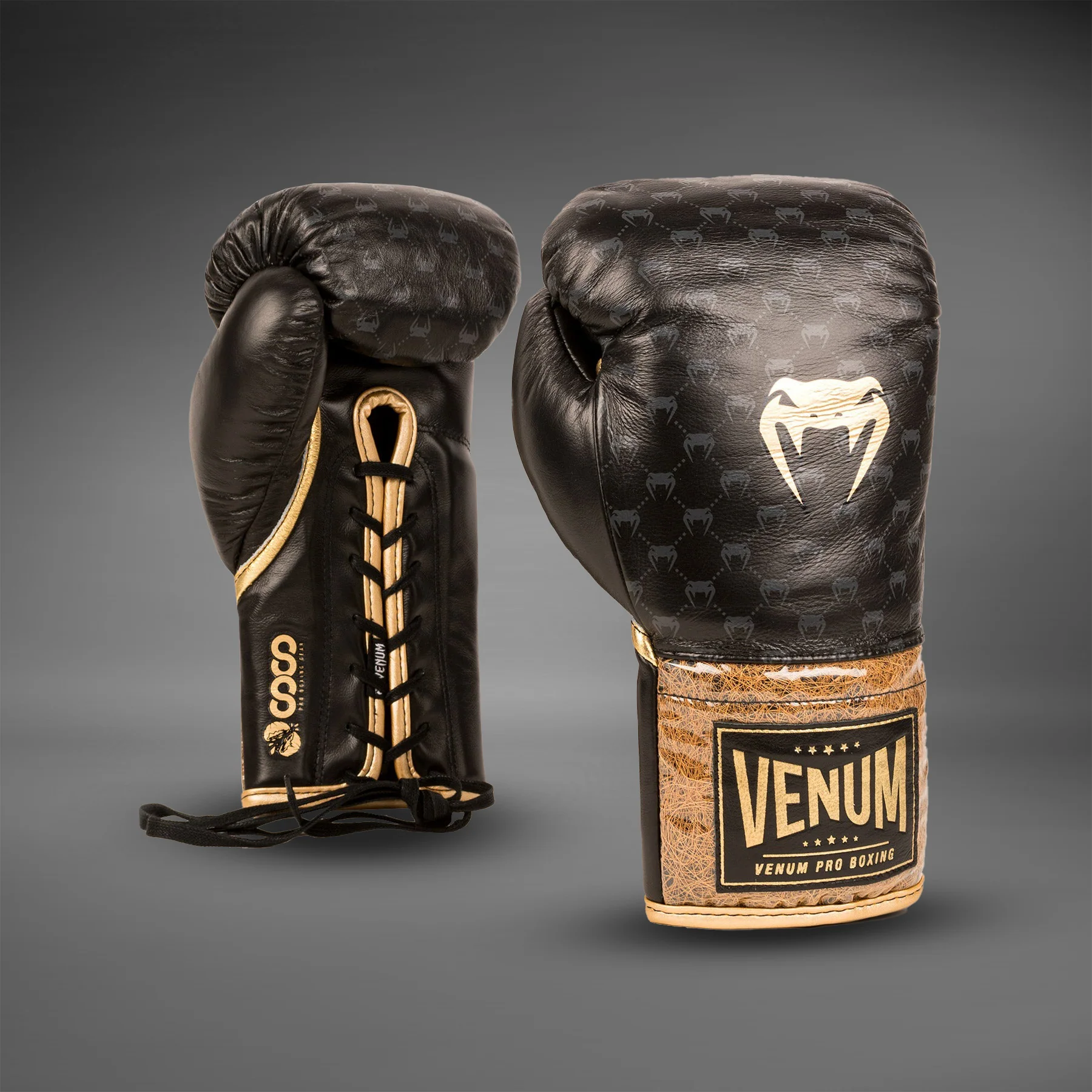 Venum Coco Monogram Pro Lace Up Boxing Gloves - Intense Black