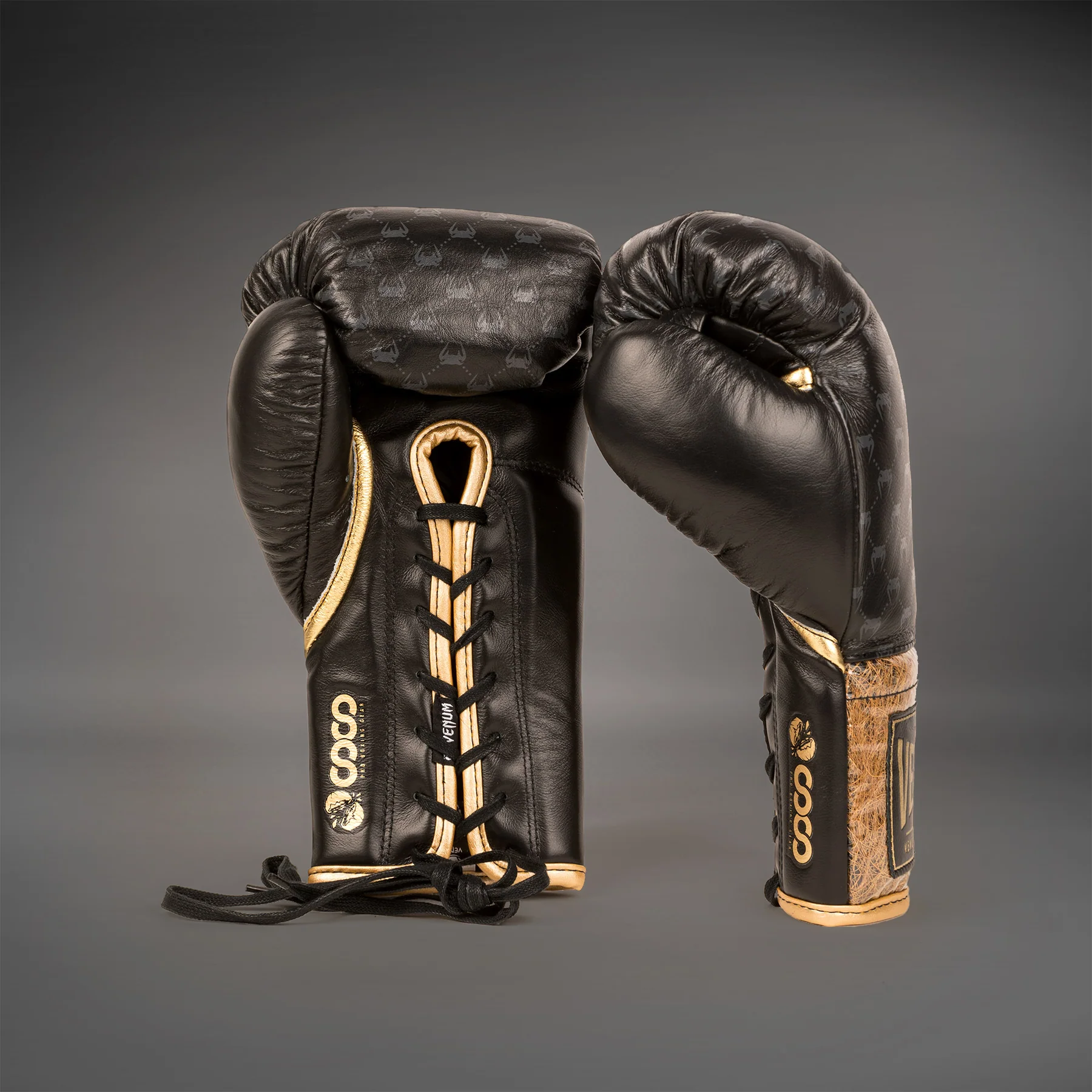 Venum Coco Monogram Pro Lace Up Boxing Gloves - Intense Black - Image 3