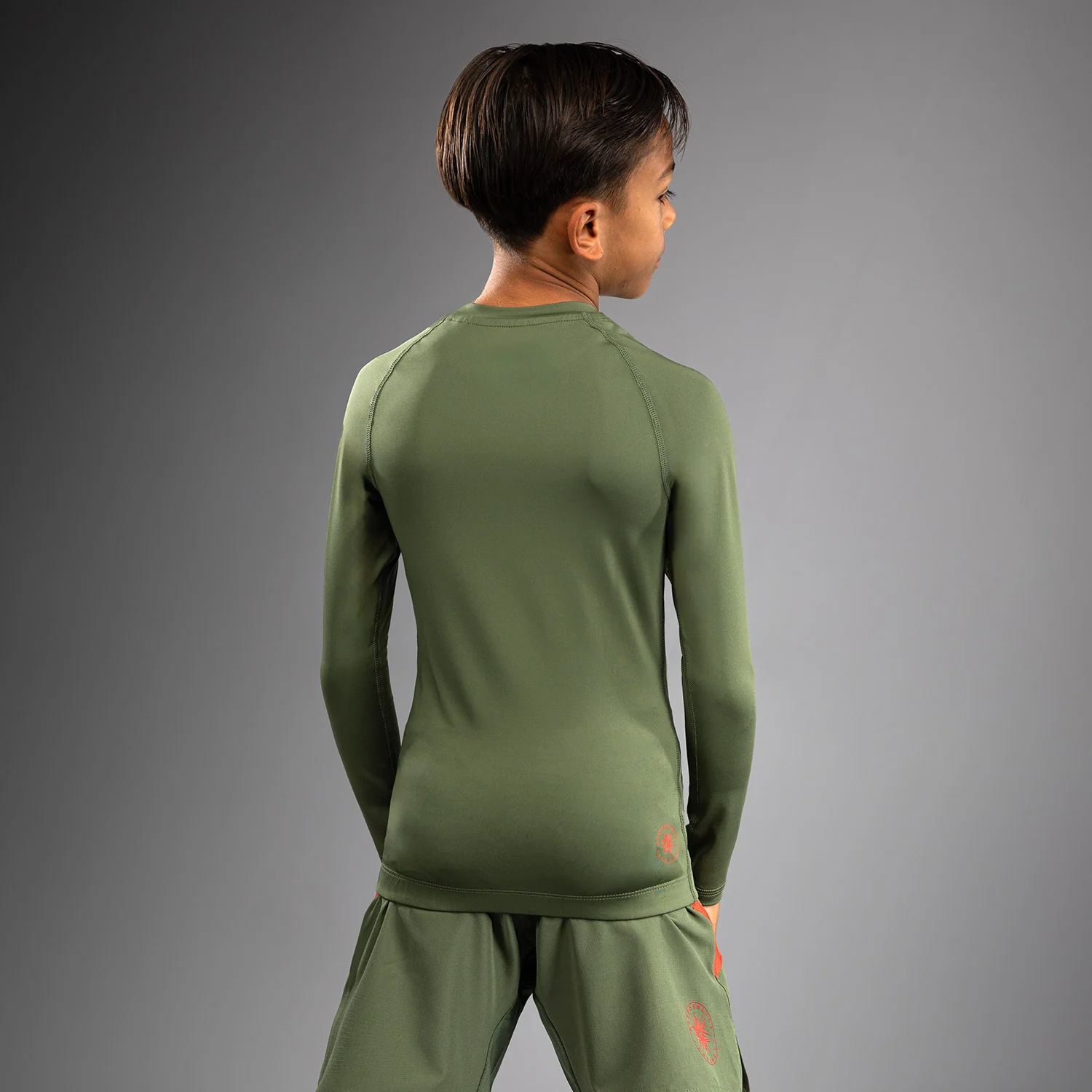 Venum Contender Kids Rashguards Long Sleeves - Army Green/Orange - Image 3