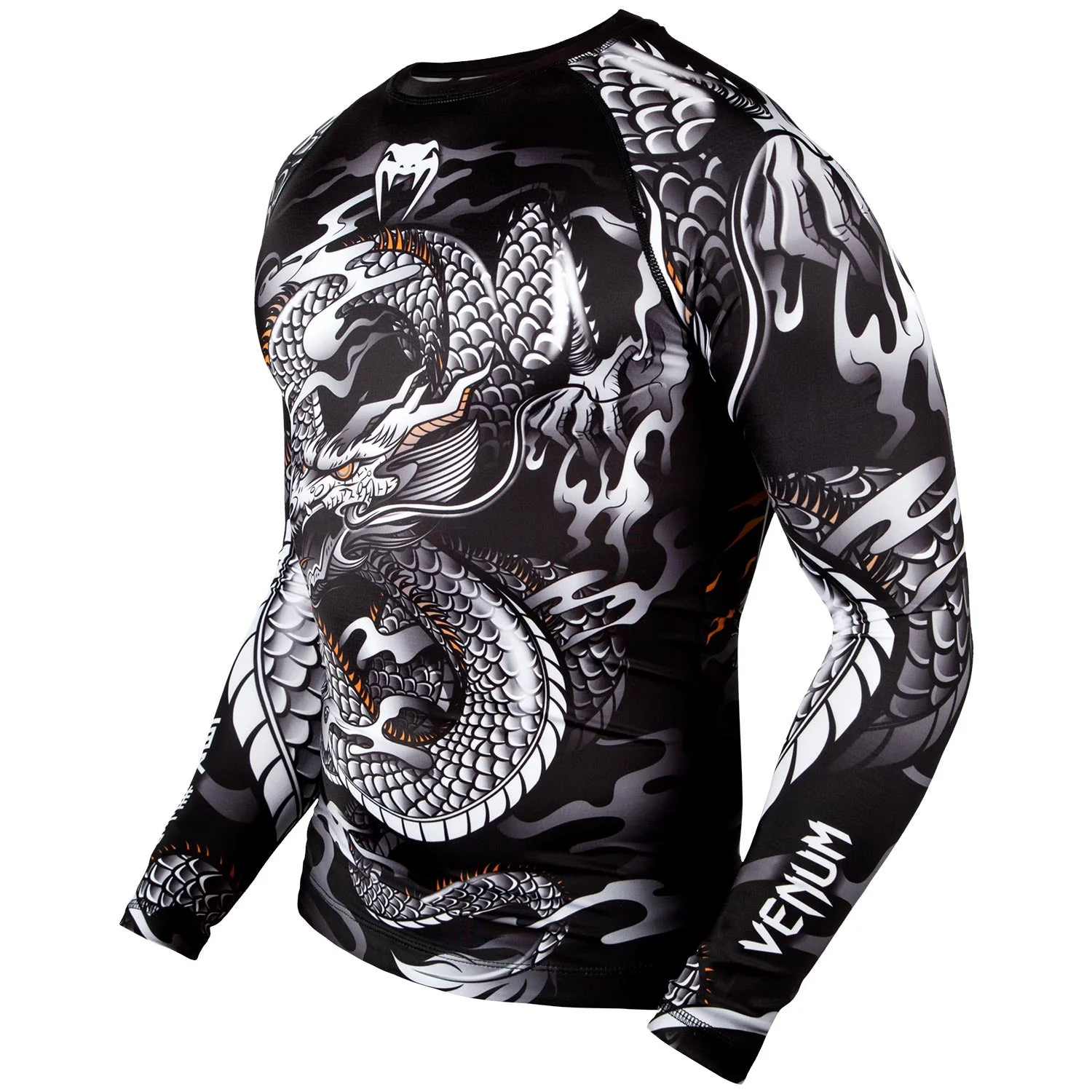 Venum Dragon's Flight Rashguard - Long Sleeves - Black/White - Image 2