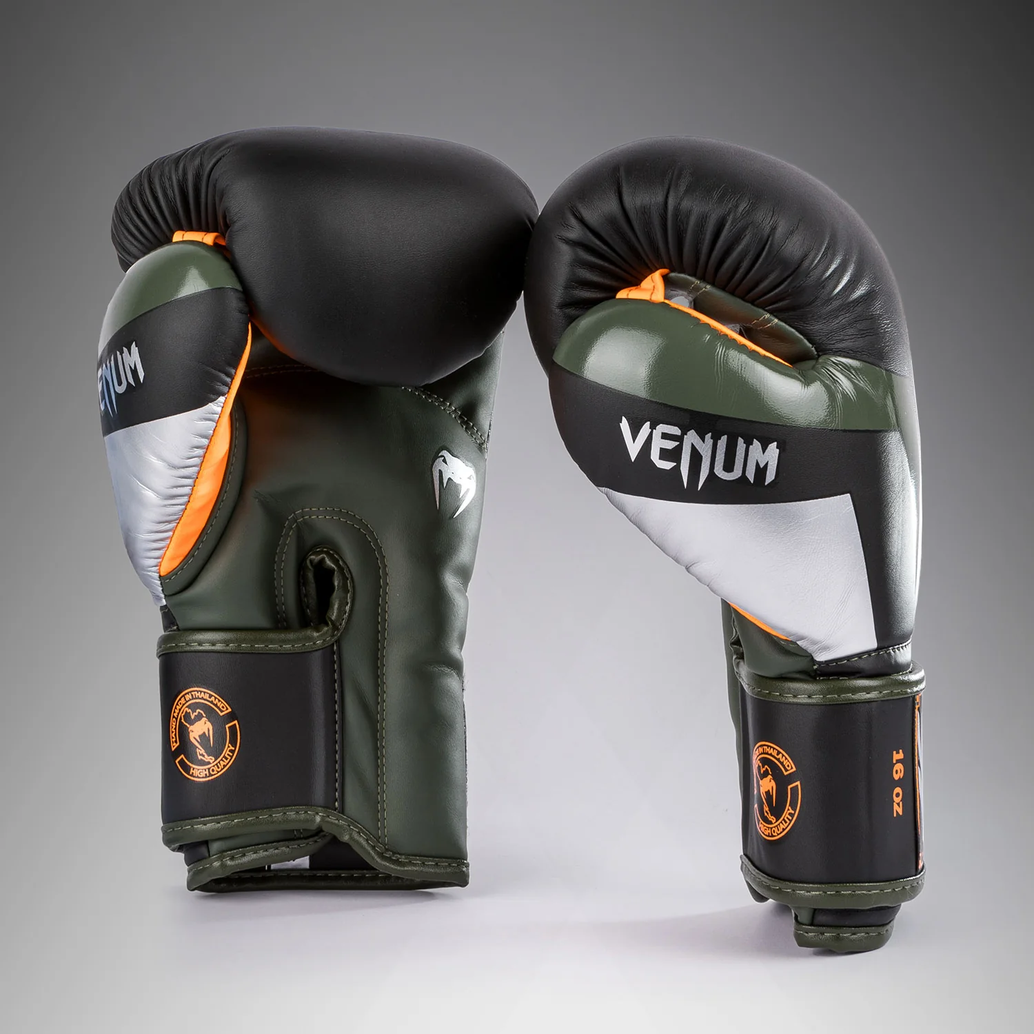 Venum Elite Boxing Gloves - Black/Silver/Kaki - Image 3