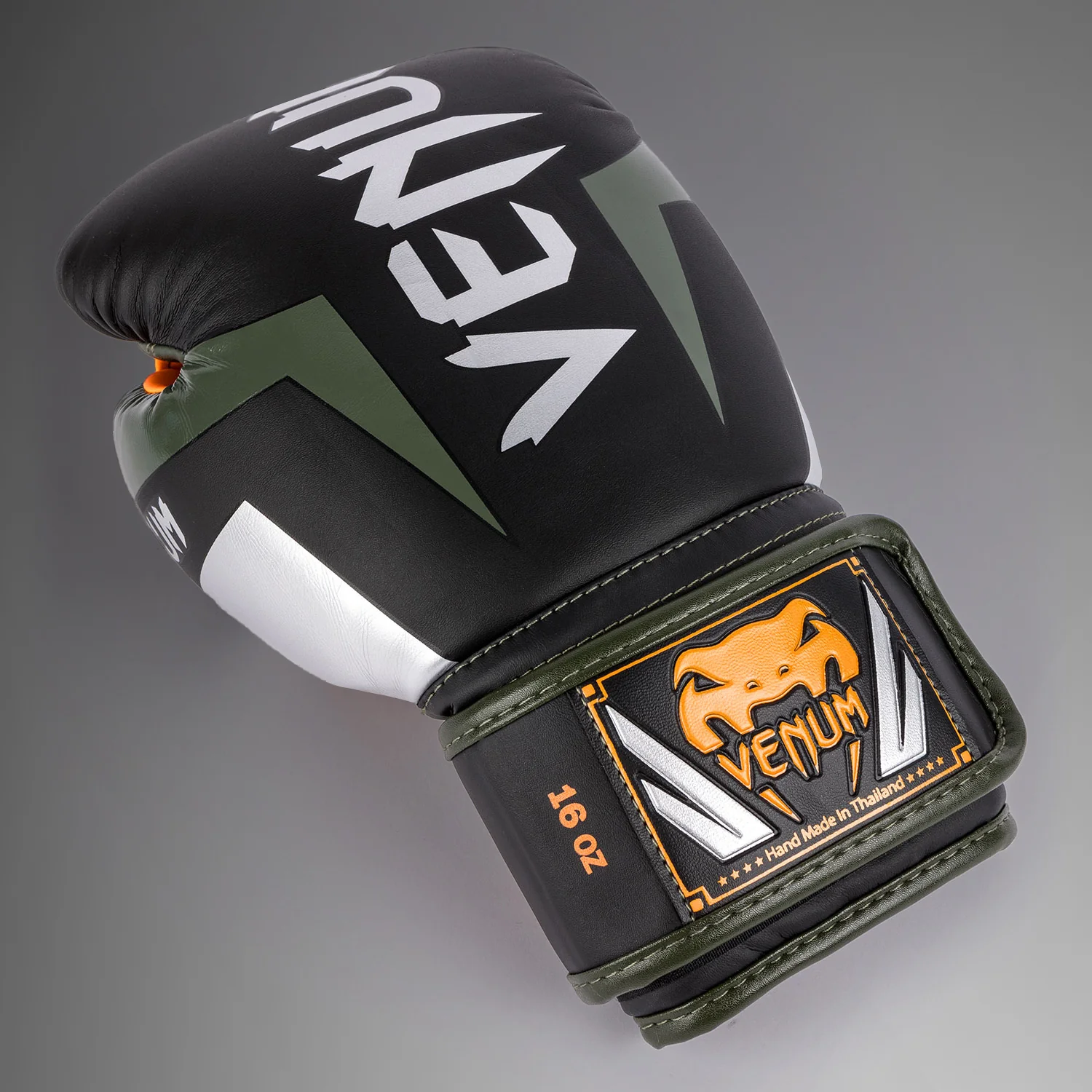 Venum Elite Boxing Gloves - Black/Silver/Kaki - Image 4