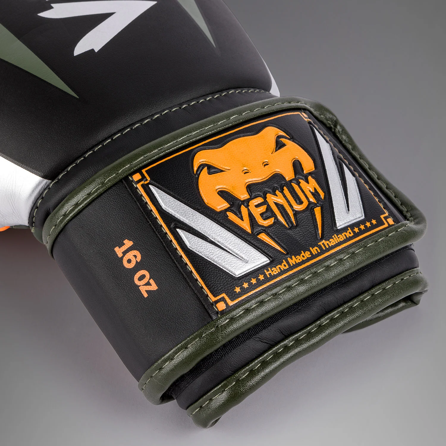 Venum Elite Boxing Gloves - Black/Silver/Kaki - Image 5
