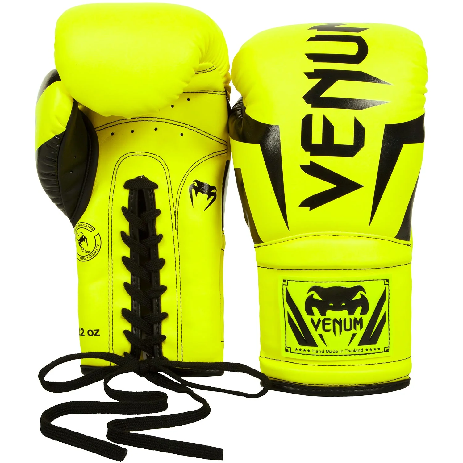 Venum Elite Boxing Gloves - with Laces - Neo Yellow - Image 2