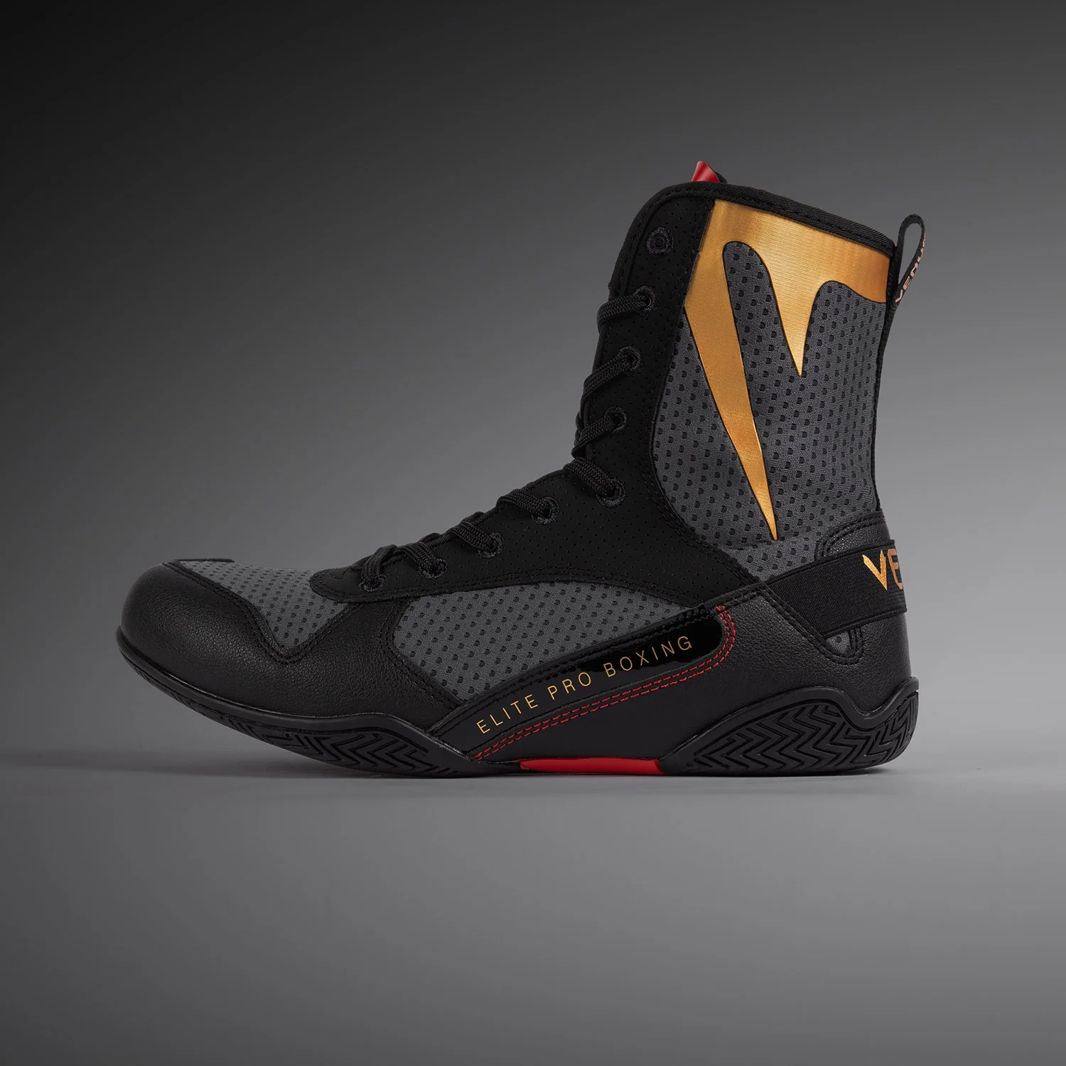 Venum Elite Boxing Shoes - Storm Grey / Gold - Image 2