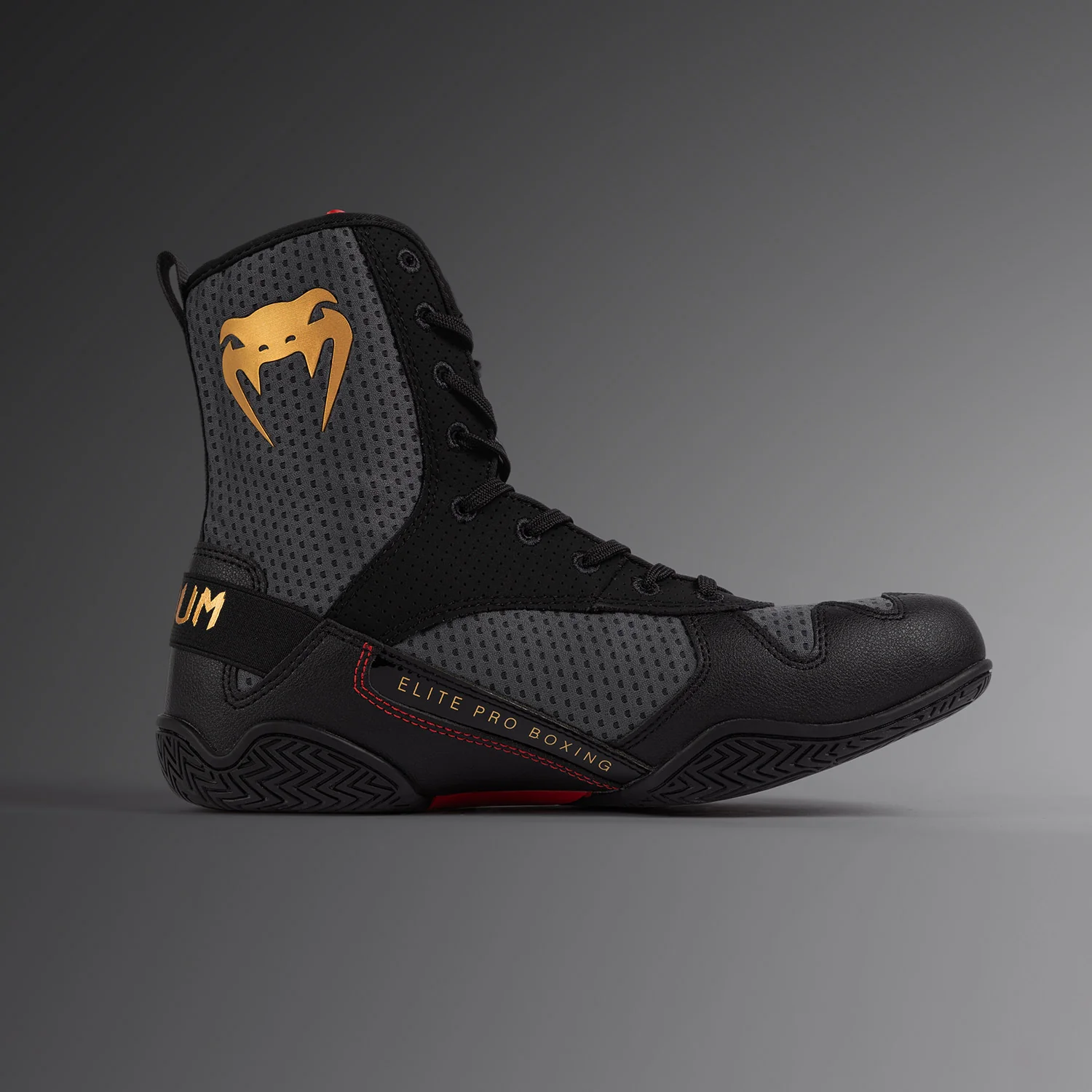 Venum Elite Boxing Shoes - Storm Grey / Gold - Image 3