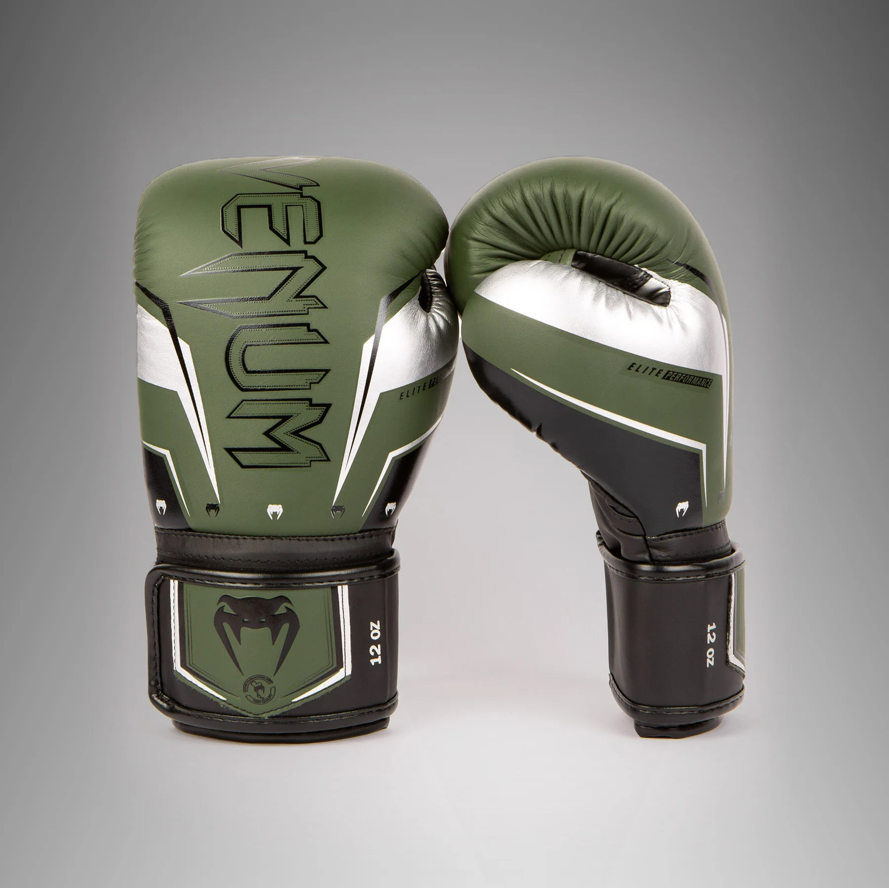 Venum Elite Evo Boxing Gloves - Khaki/Silver - Image 2