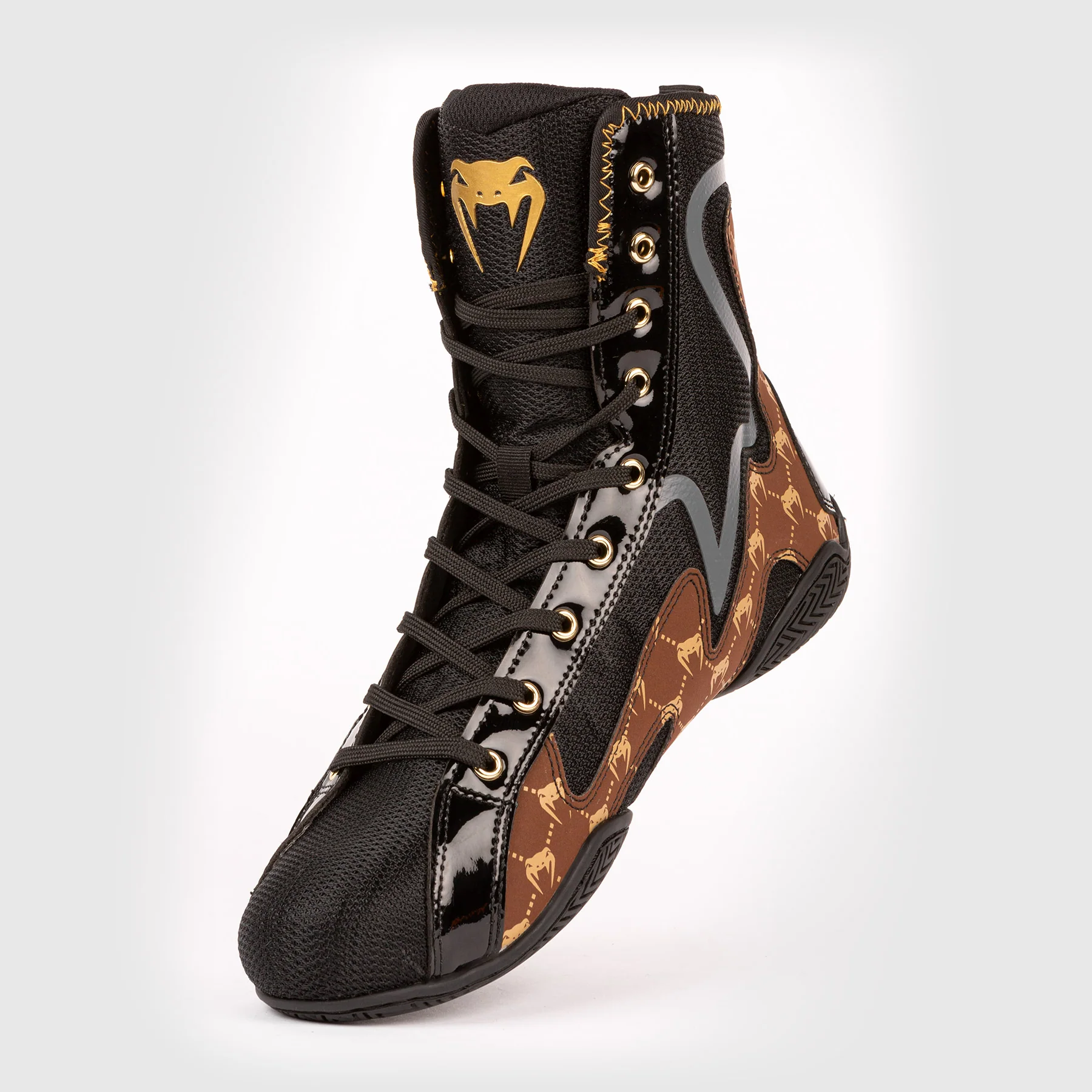 Venum Elite Evo Monogram Boxing Shoes – Black/Brown - Image 3