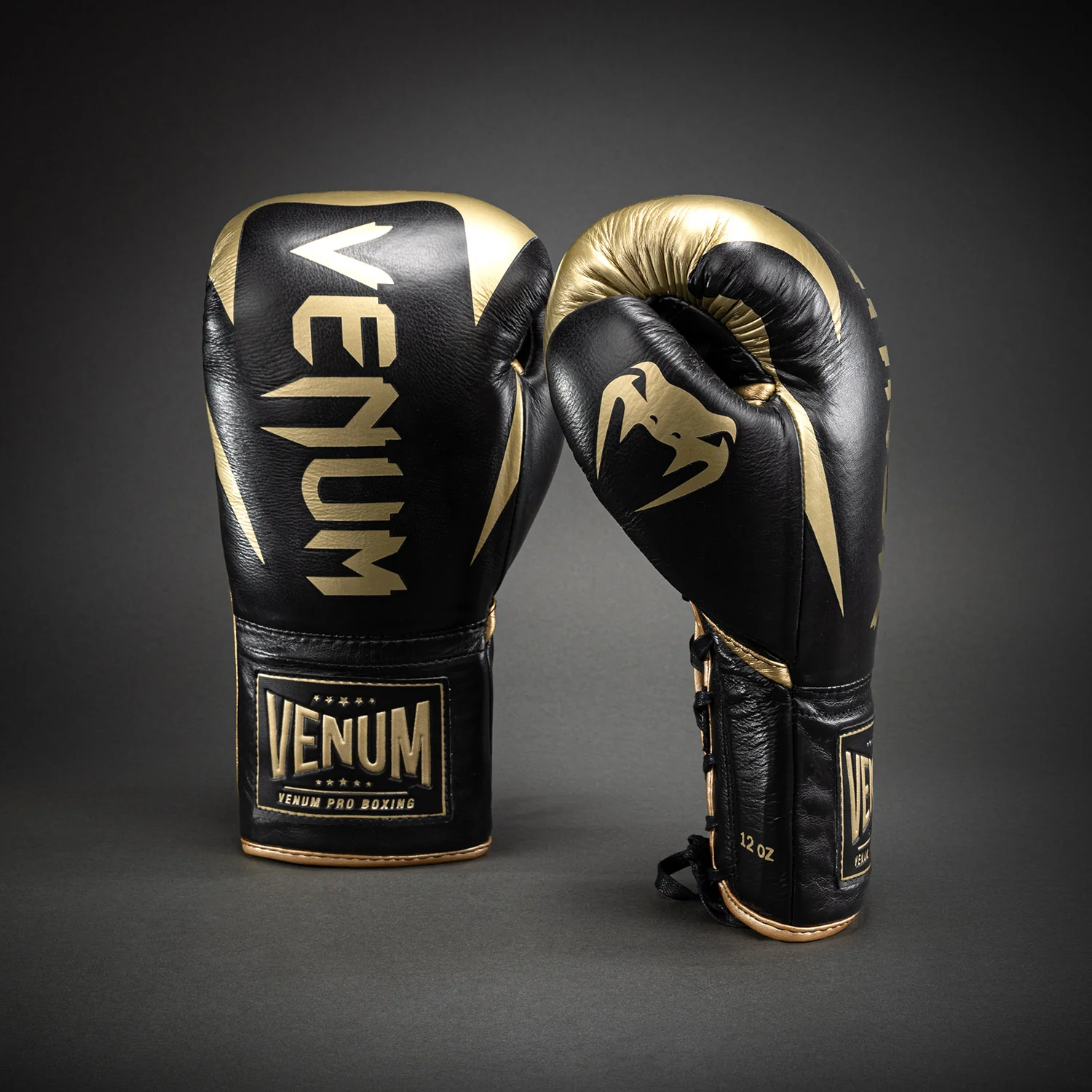 Venum Hammer Pro Boxing Gloves with Laces - Black/Gold - Image 2