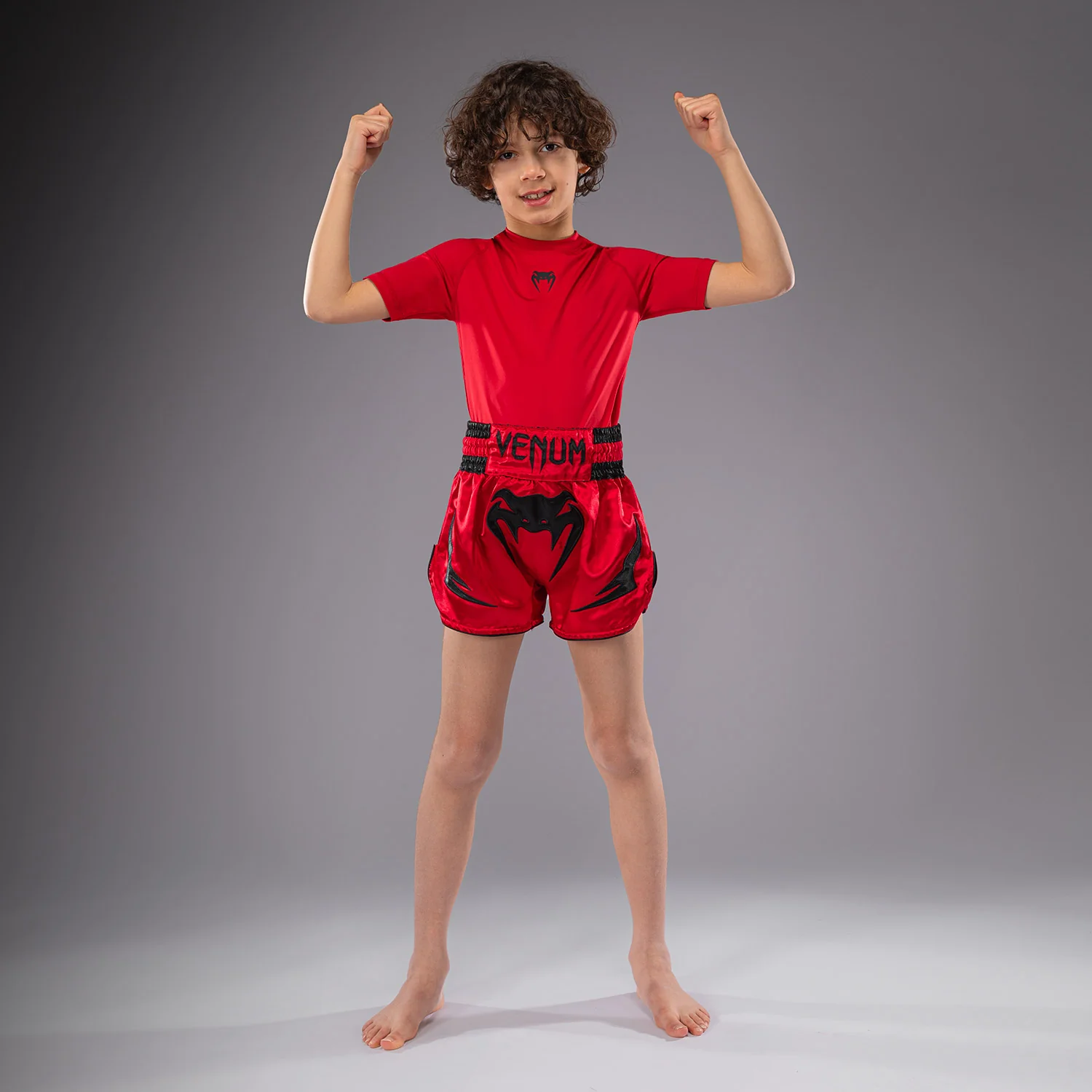 Venum Inferno Kids Thai Shorts - Cherry Red - Image 3