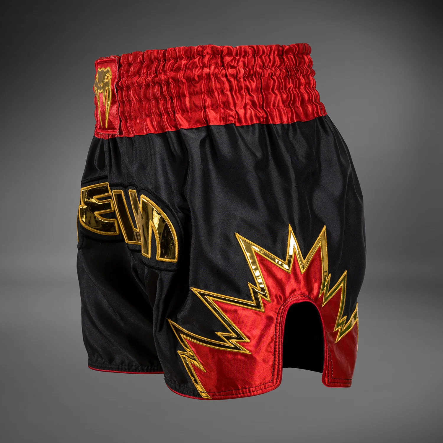 Venum Inferno Muay Thai Shorts - Black/Gold/Red - Image 2