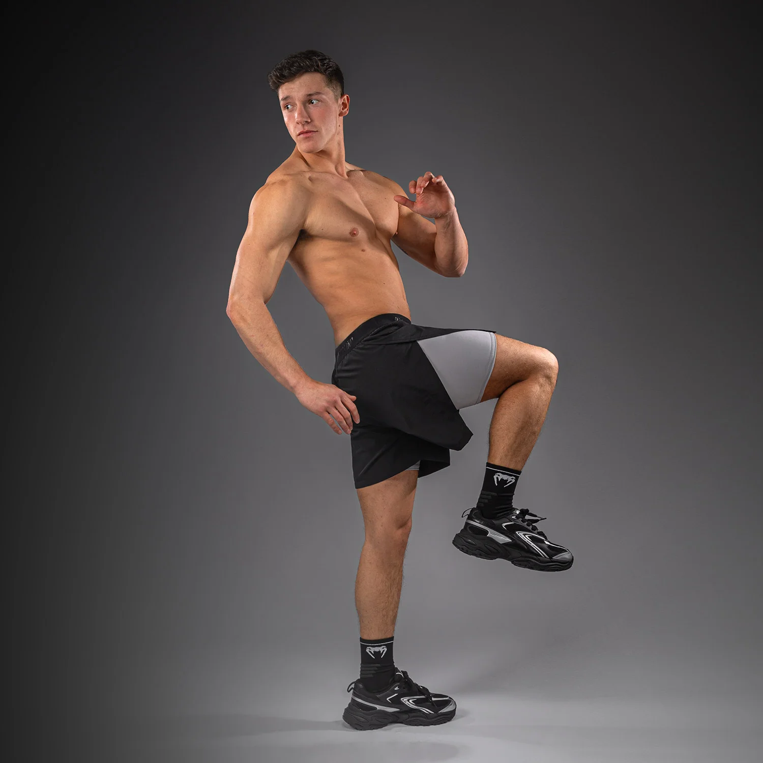 Venum Lazer Hybrid Training Shorts - Black/Grey - Image 7