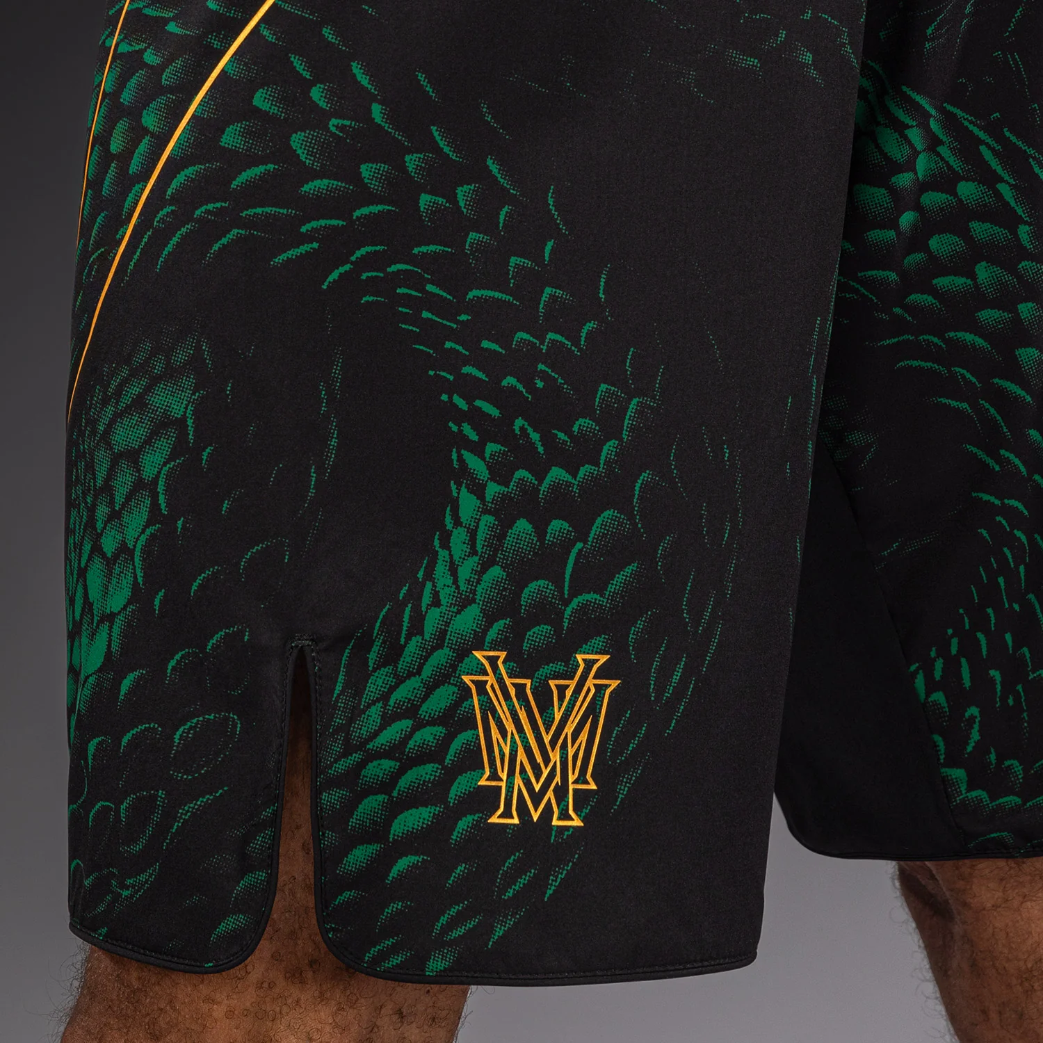 Venum Matupa Fightshorts - Black/Green/Gold - Image 4