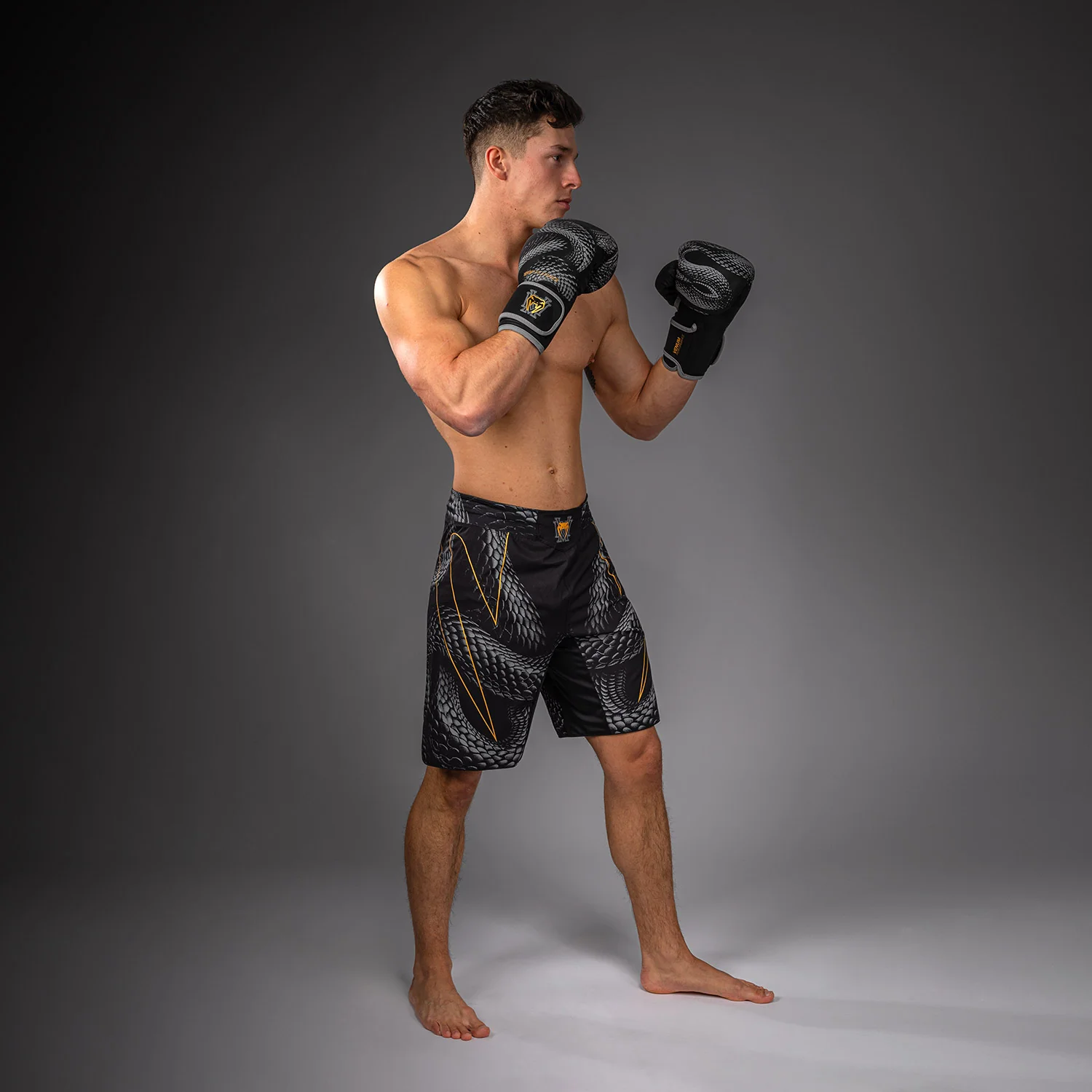 Venum Matupa Fightshorts - Black/Grey/Gold - Image 6