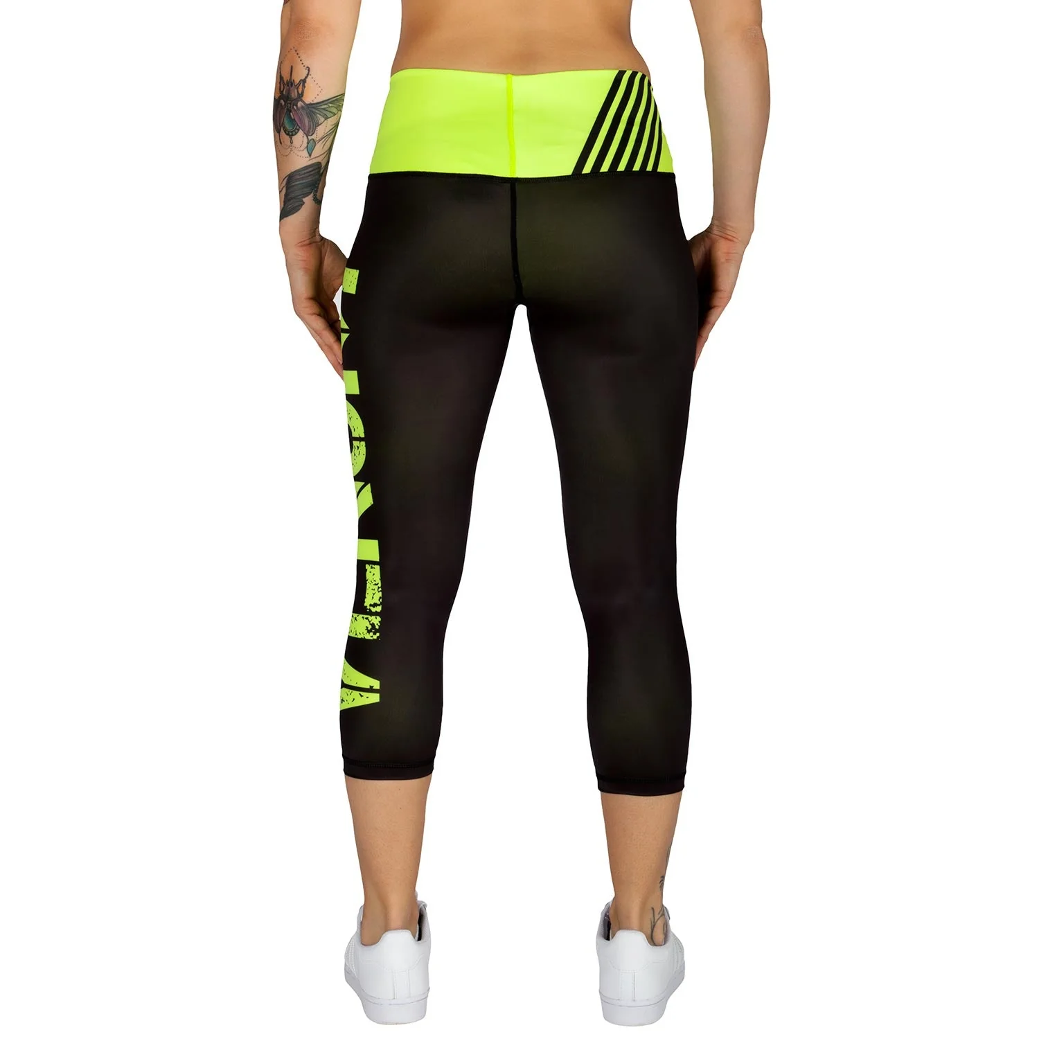 Venum Power Cropped Leggings - Black/Neo Yellow - Image 4