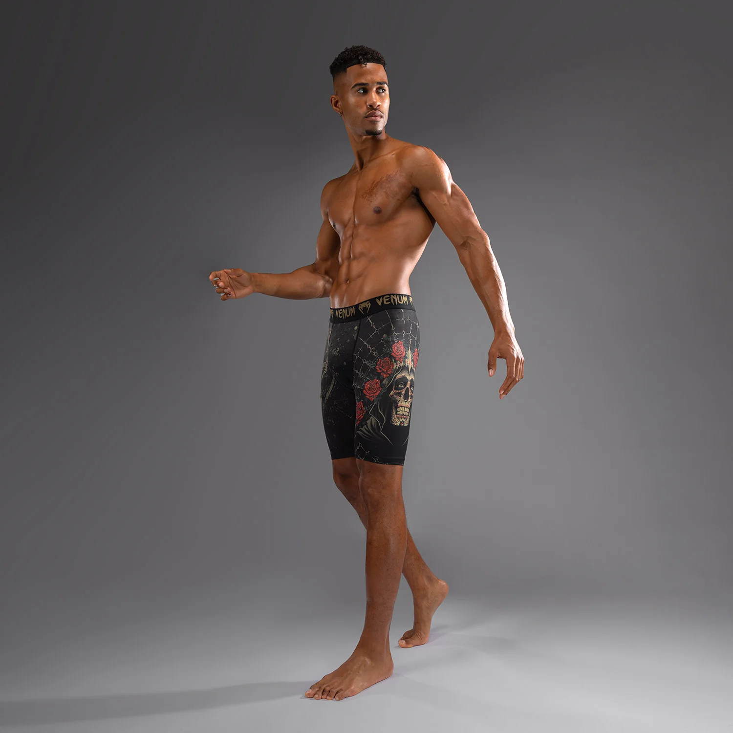 Venum Santa Muerte 5.0 Men’s Vale Tudo Shorts - Deep Black/Gold - Image 2