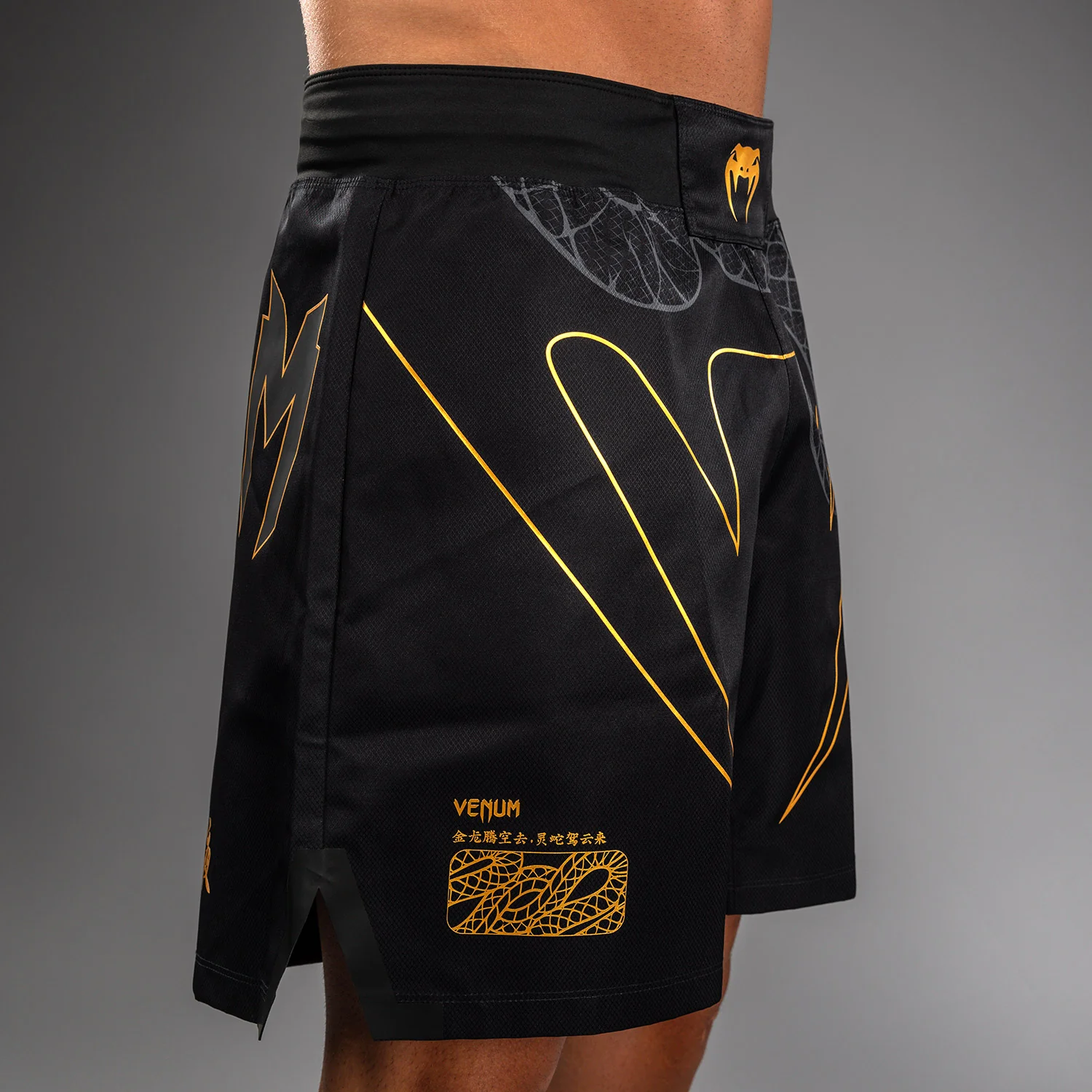 Venum Serpenti Fight Shorts - Black/Silver/Gold - Image 7