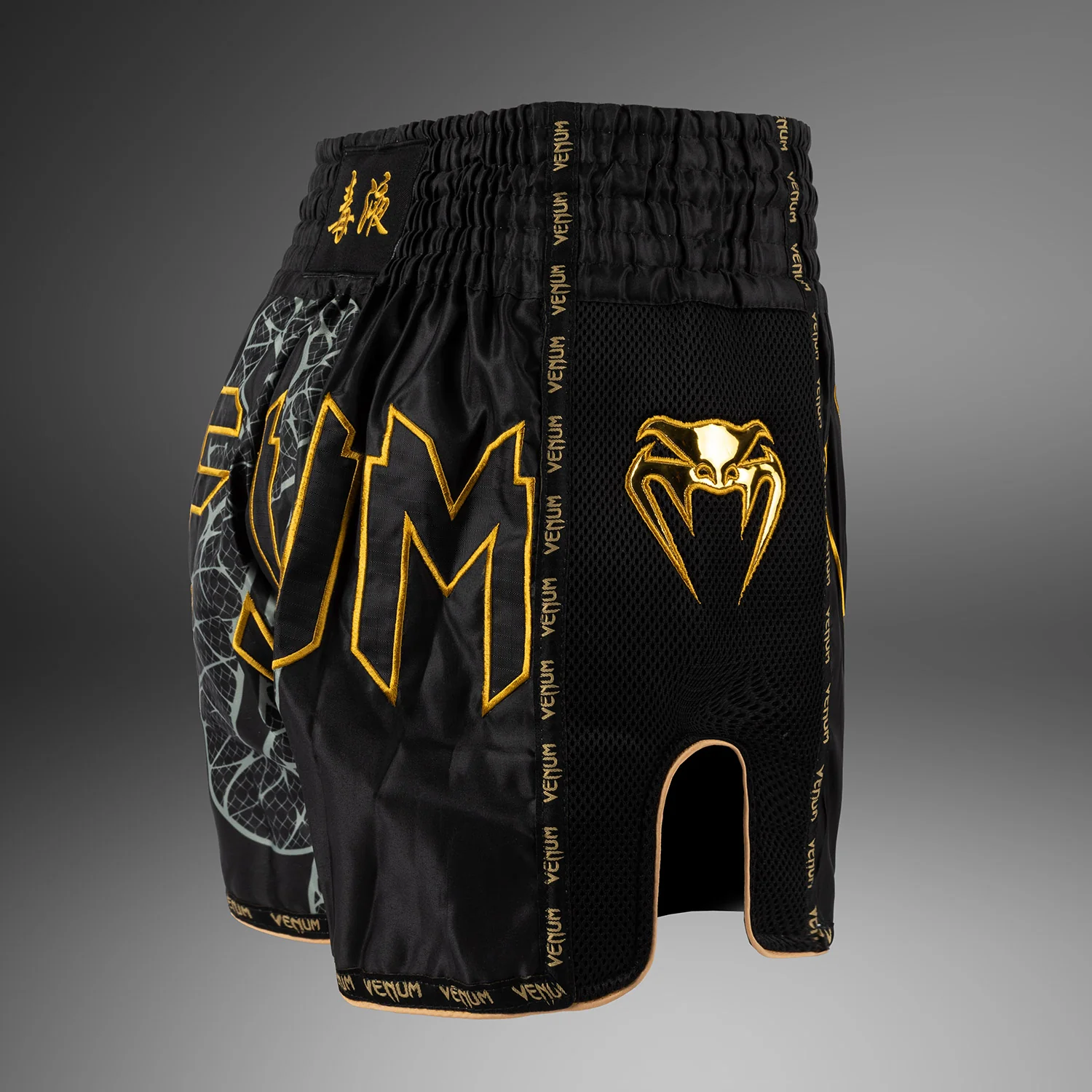 Venum Serpenti Muay Thai Shorts - Black/Silver/Gold - Image 4