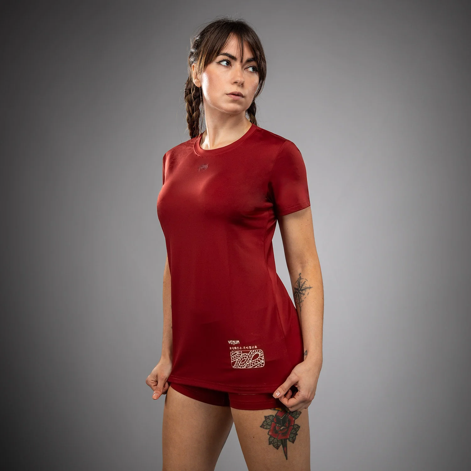 Venum Serpenti Women’s Dry-Tech T-Shirt - Burgundy/Ivory - Image 2